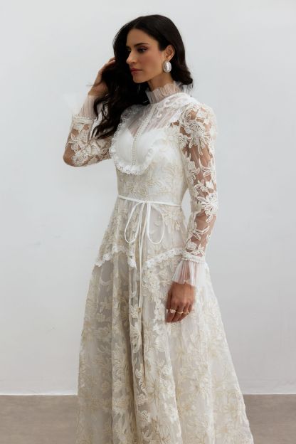Alice Floral Lace Mock Neck Maxi Dress