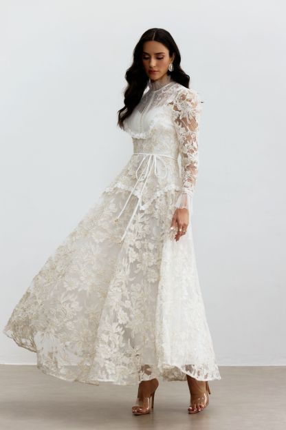 Alice Floral Lace Mock Neck Maxi Dress