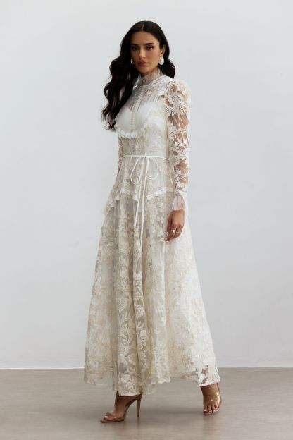 Alice Floral Lace Mock Neck Maxi Dress
