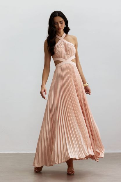 Eliza Pleated Cutout Maxi Dress