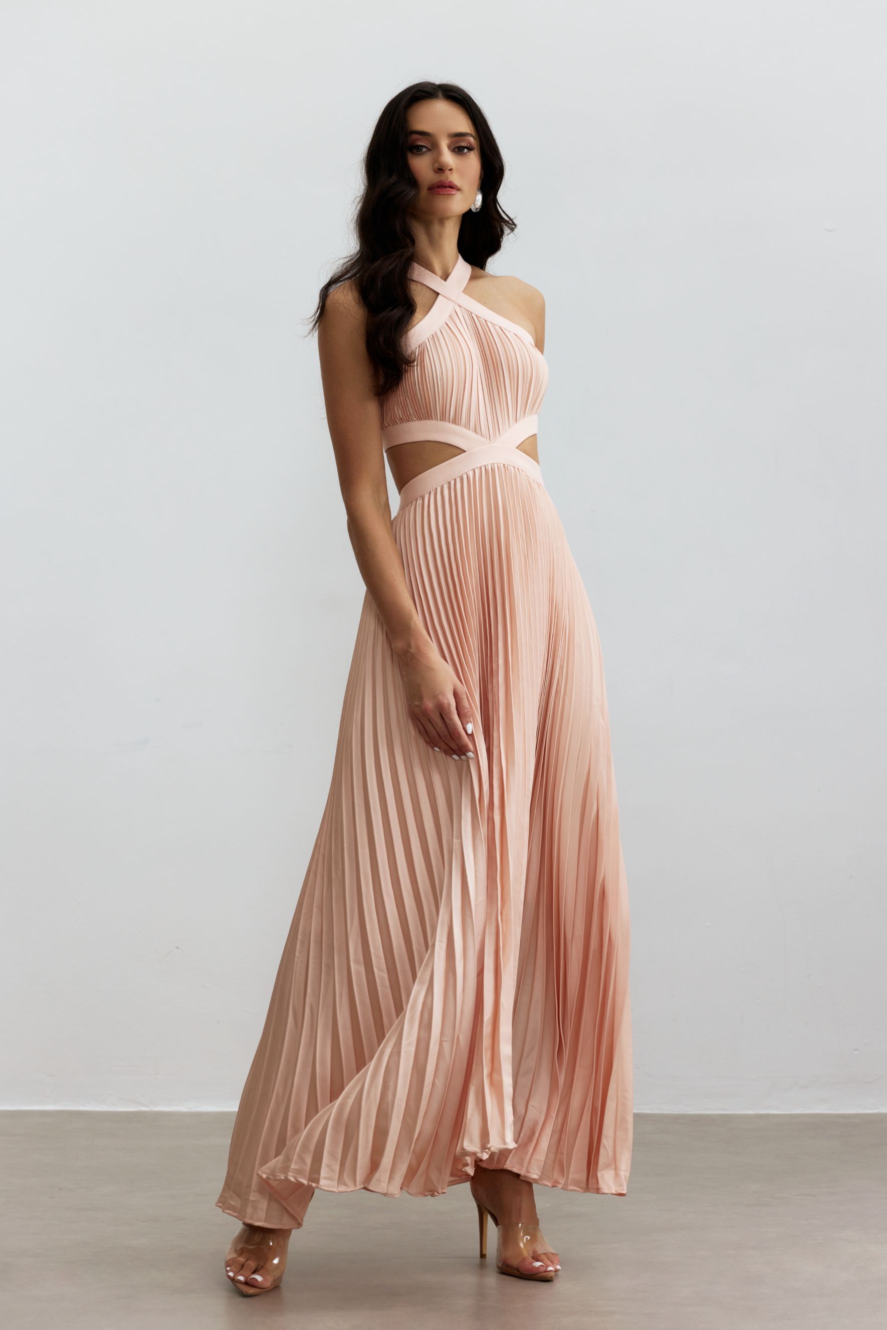 Eliza Pleated Cutout Maxi Dress