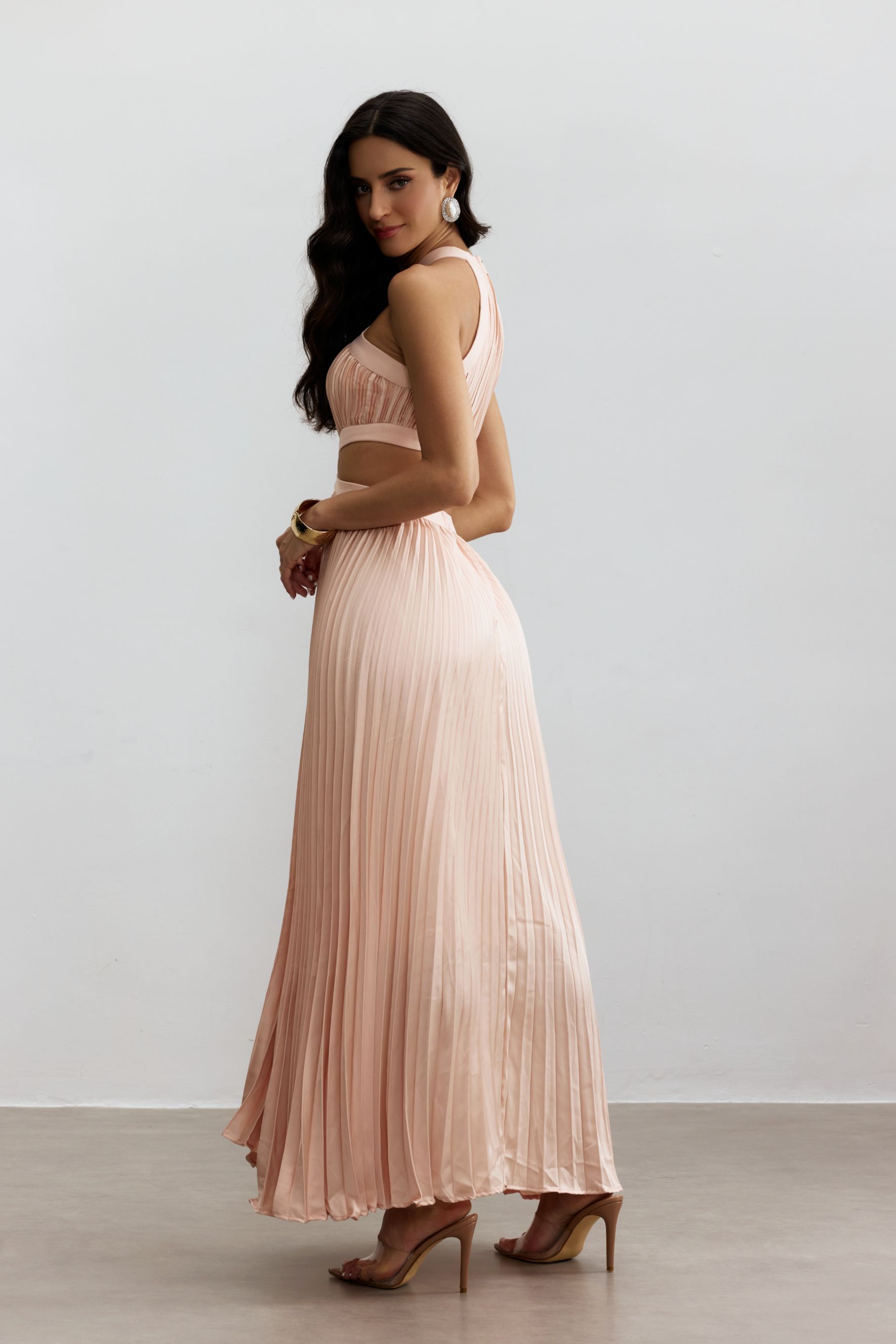 Eliza Pleated Cutout Maxi Dress