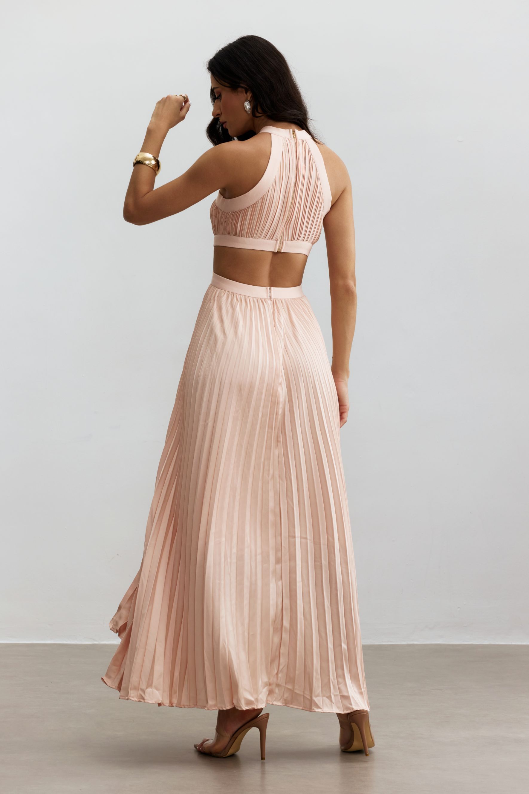 Eliza Pleated Cutout Maxi Dress