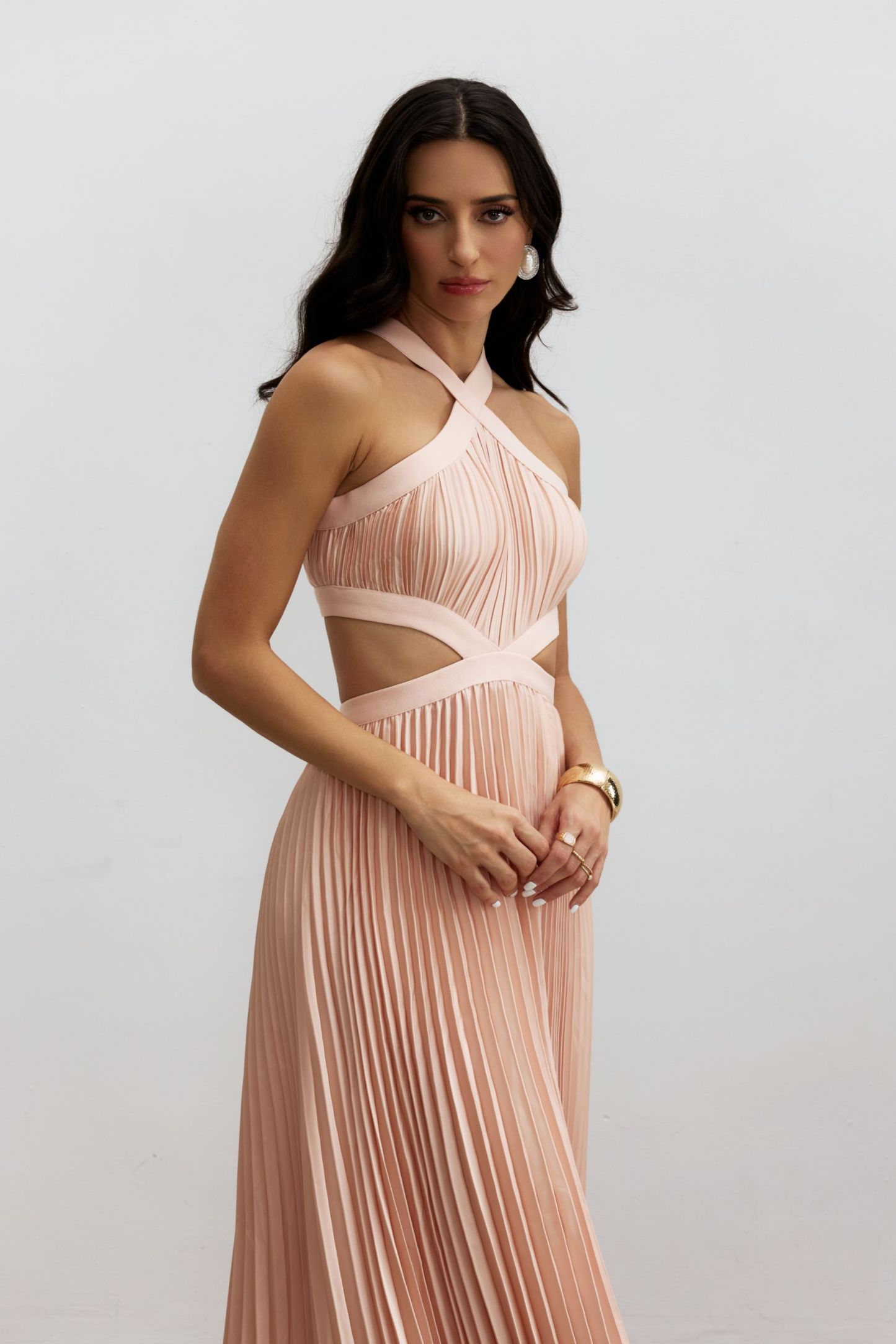 Eliza Pleated Cutout Maxi Dress
