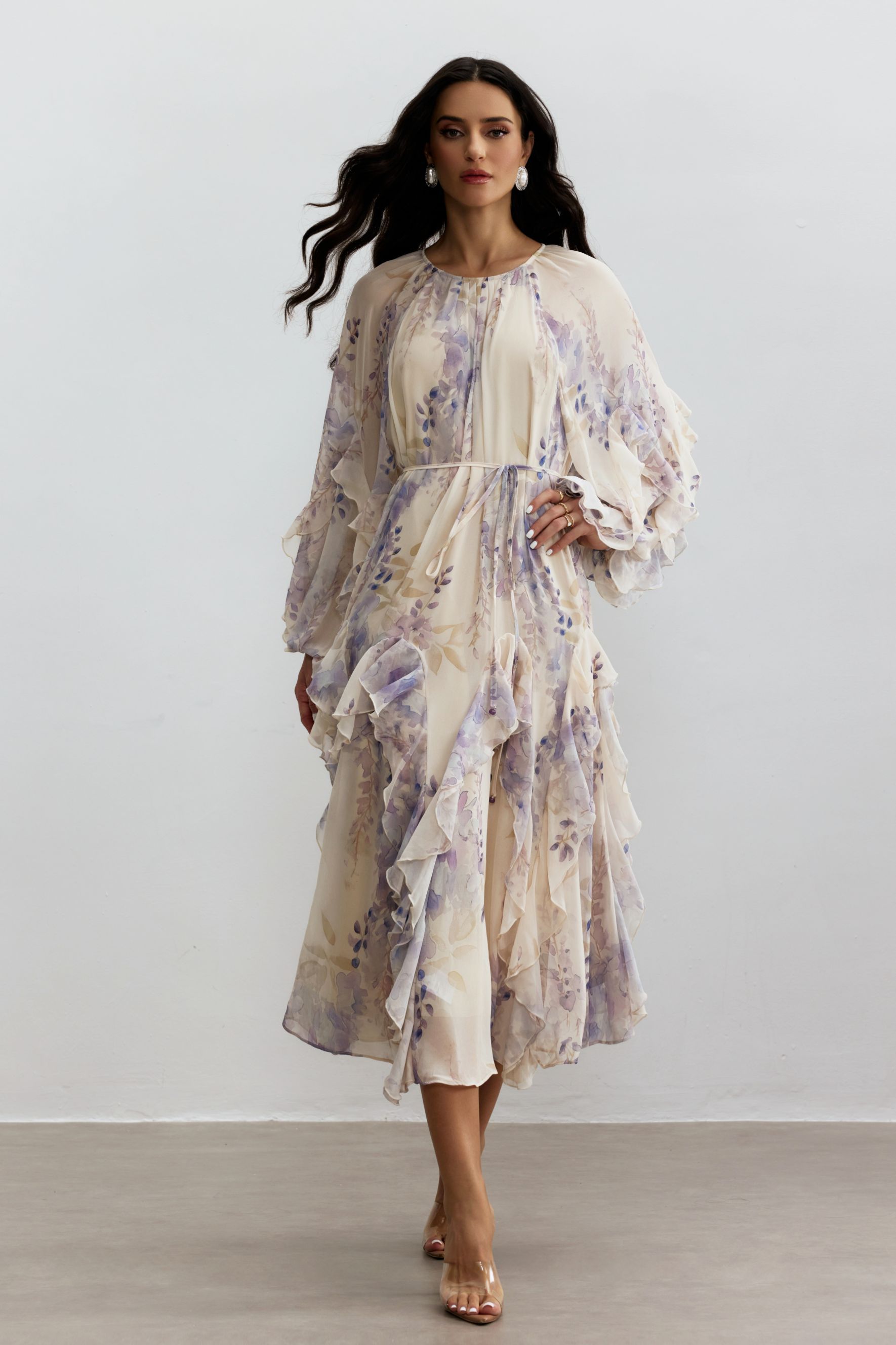 Idelle Floral Print Ruffle Midi Dress