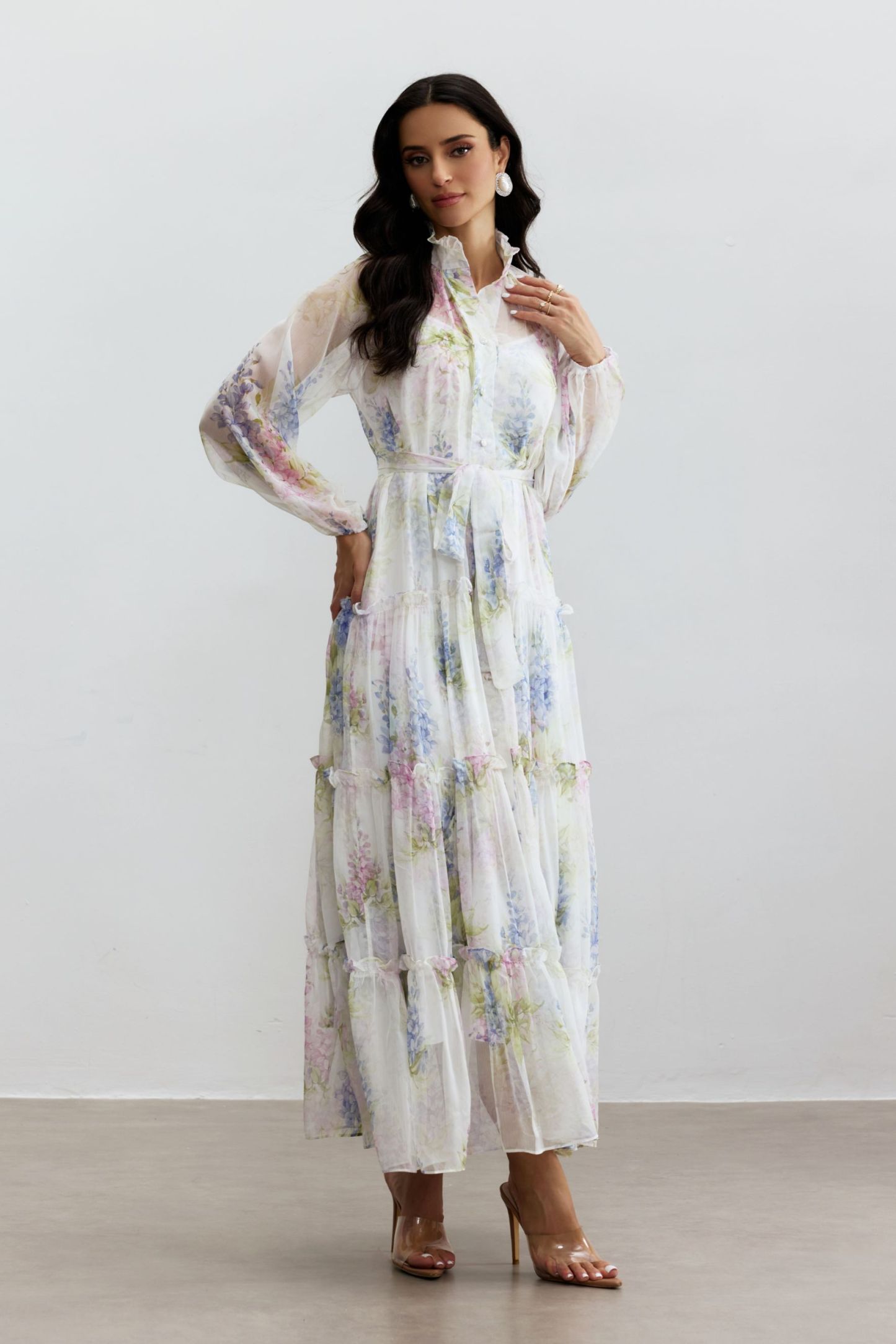 Angelica Floral Print Tiered Ruffle Maxi Dress