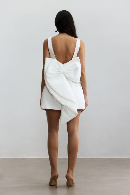 Cecila Bowknot Pearl Backless Mini Dress