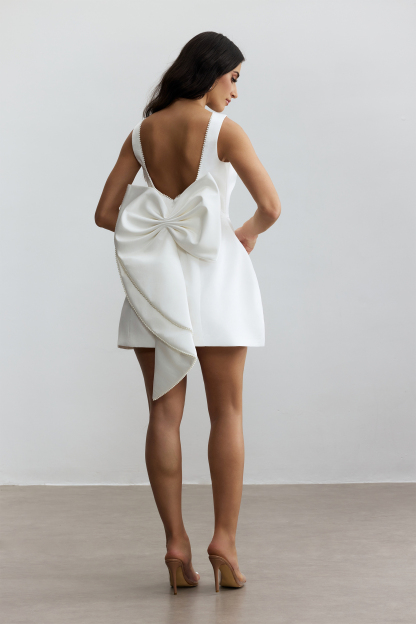 Cecila Bowknot Pearl Backless Mini Dress
