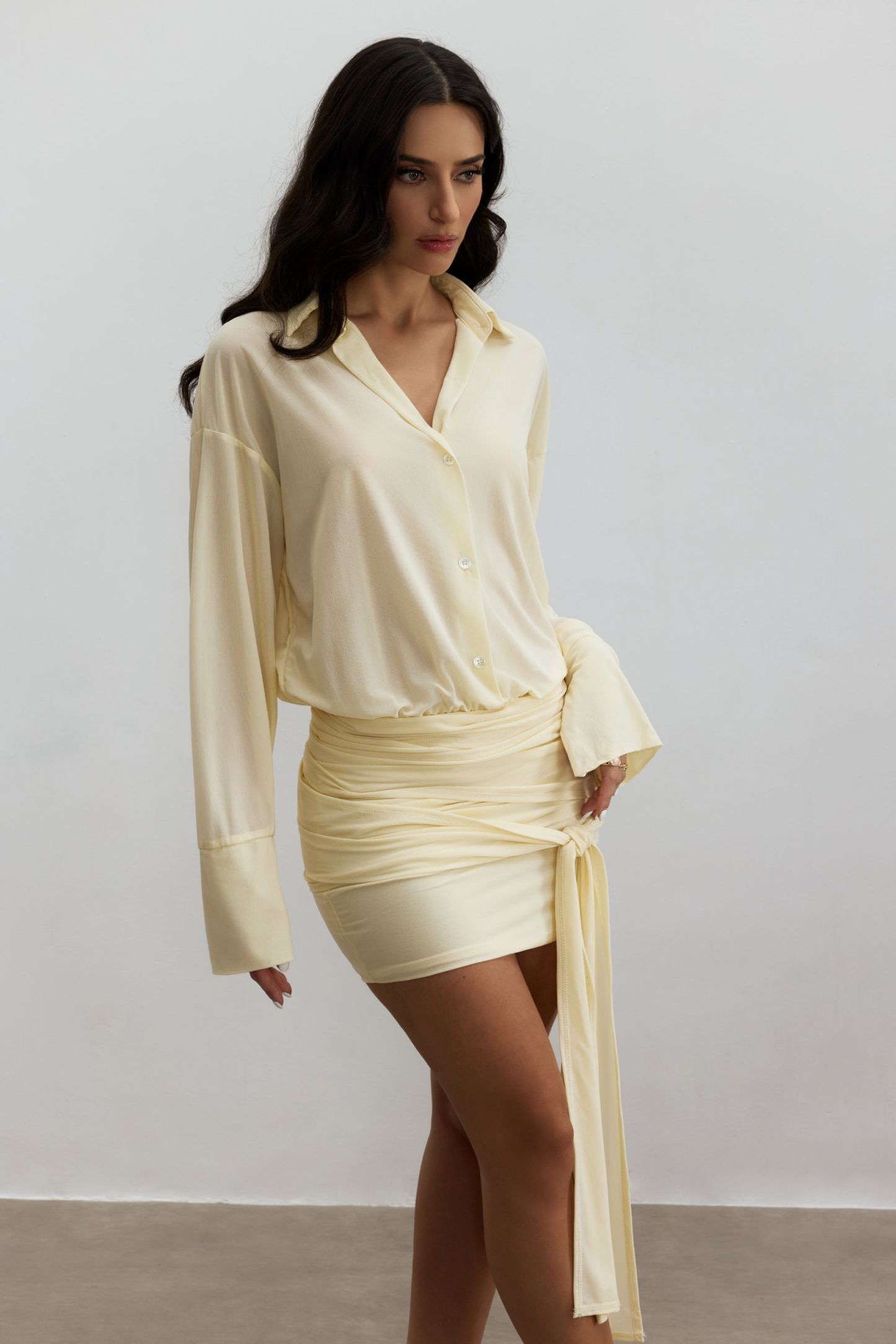 Sandy Ruched Mini Shirt Dress