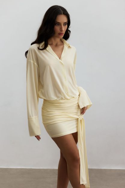 Sandy Ruched Mini Shirt Dress