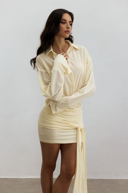 Sandy Ruched Mini Shirt Dress
