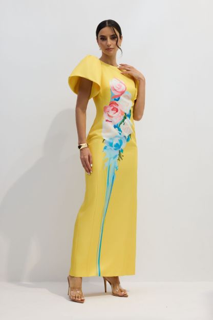 Lorraine Floral Printed Maxi Split Dress