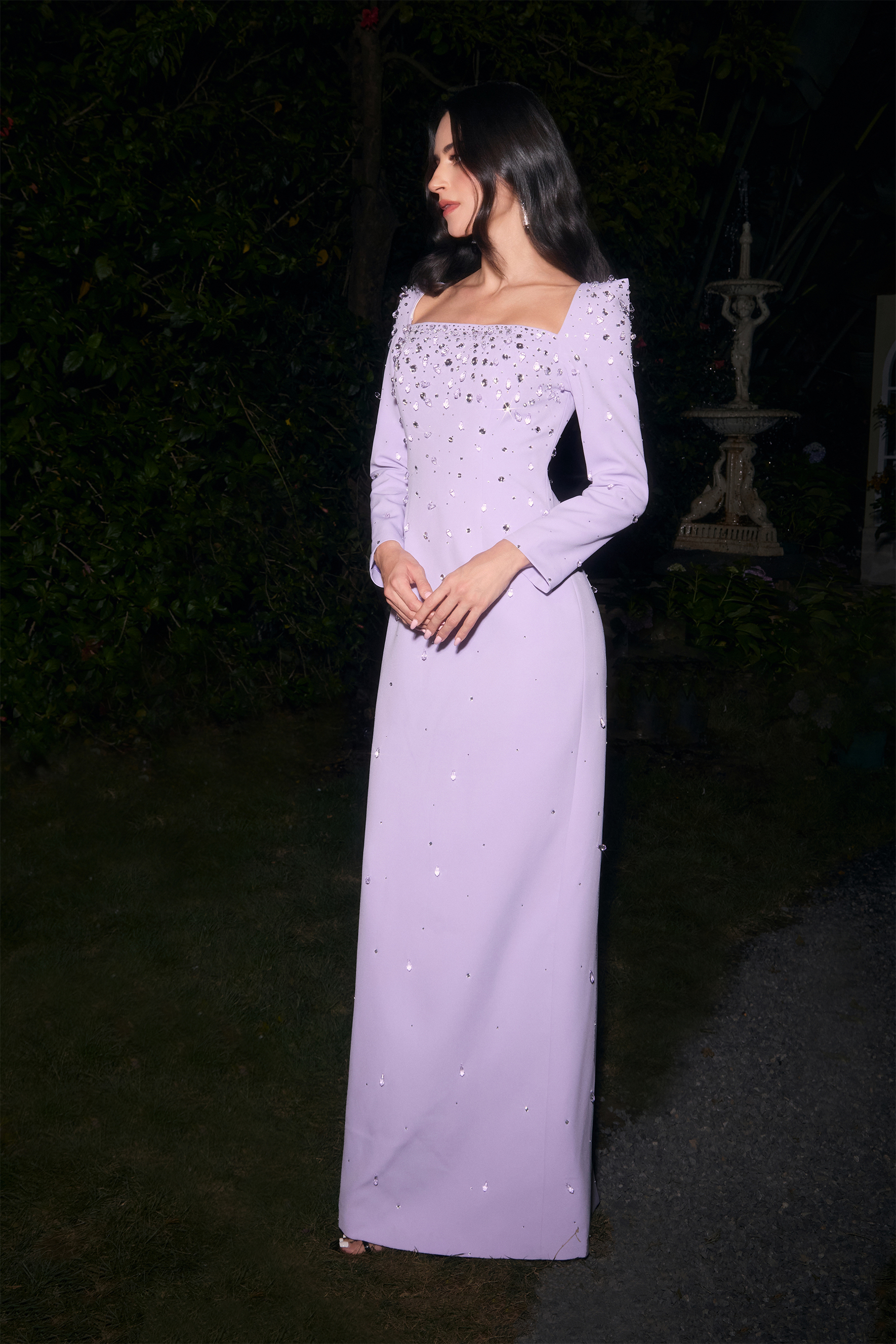 Isabella Crystal Embellished Square Neck Maxi Dress