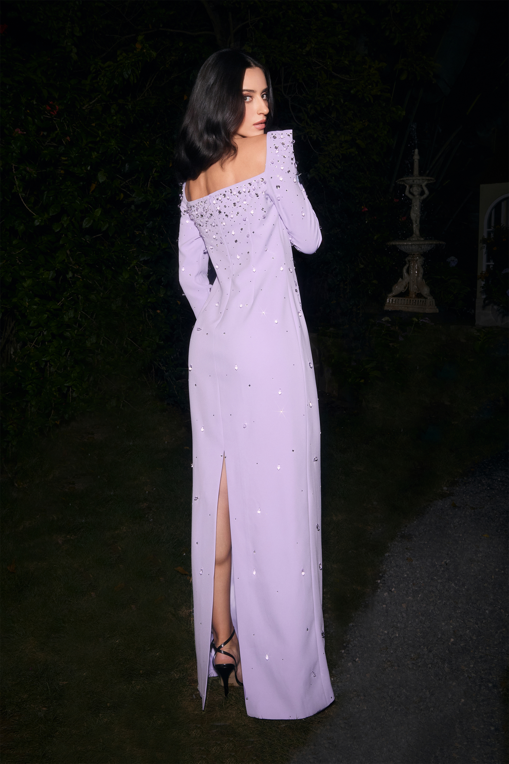 Isabella Crystal Embellished Square Neck Maxi Dress