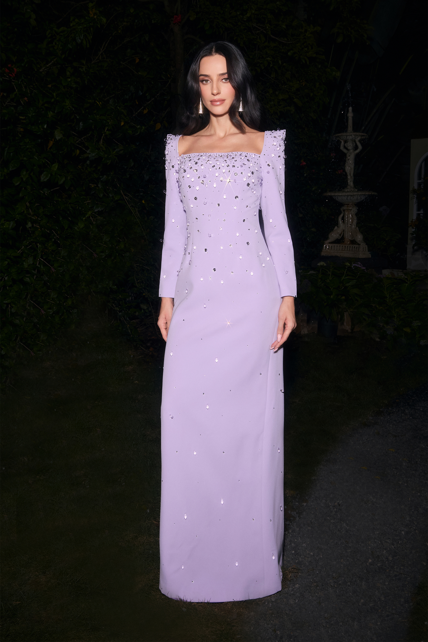 Isabella Crystal Embellished Square Neck Maxi Dress