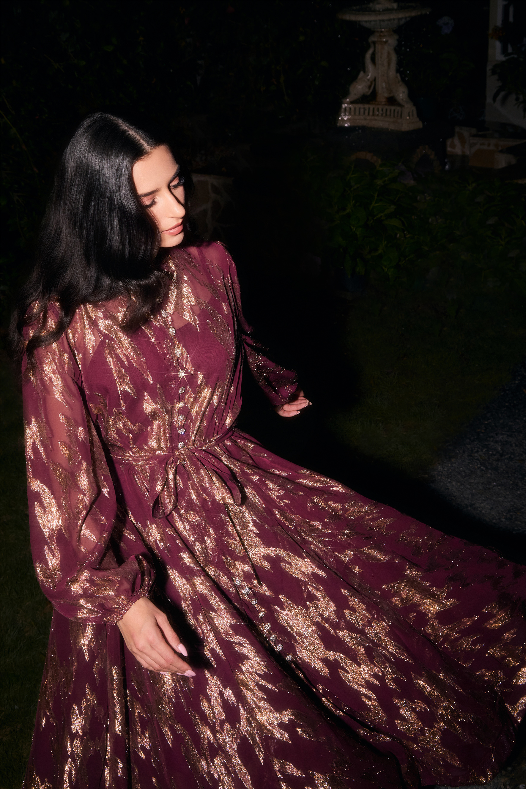 Aitana Metallic Print Puff Sleeve Maxi Dress