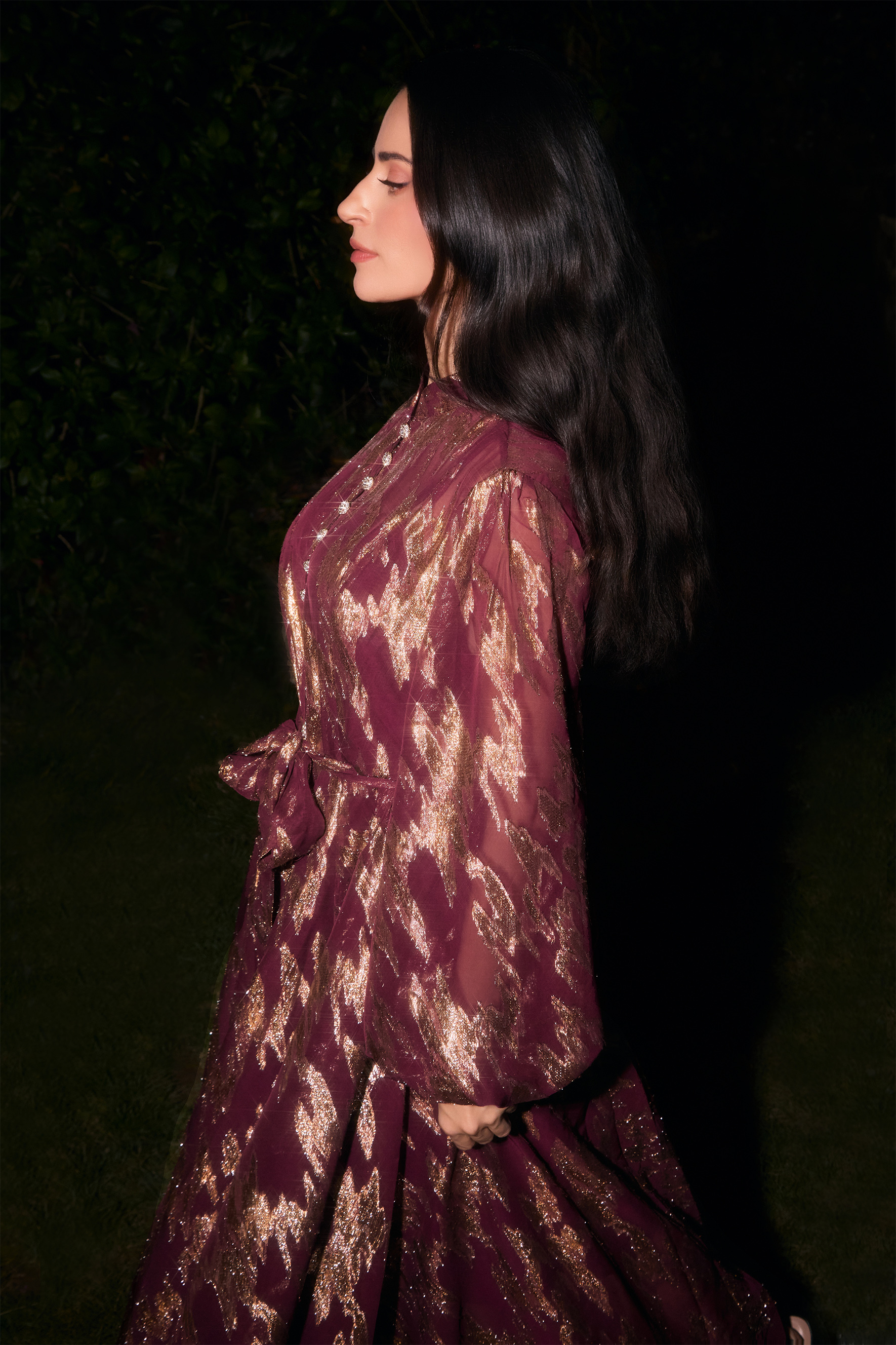 Aitana Metallic Print Puff Sleeve Maxi Dress