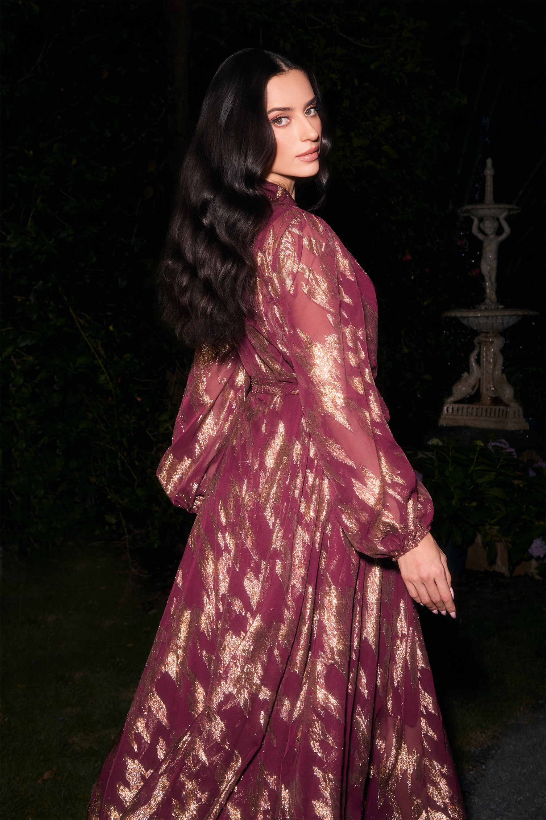 Aitana Metallic Print Puff Sleeve Maxi Dress