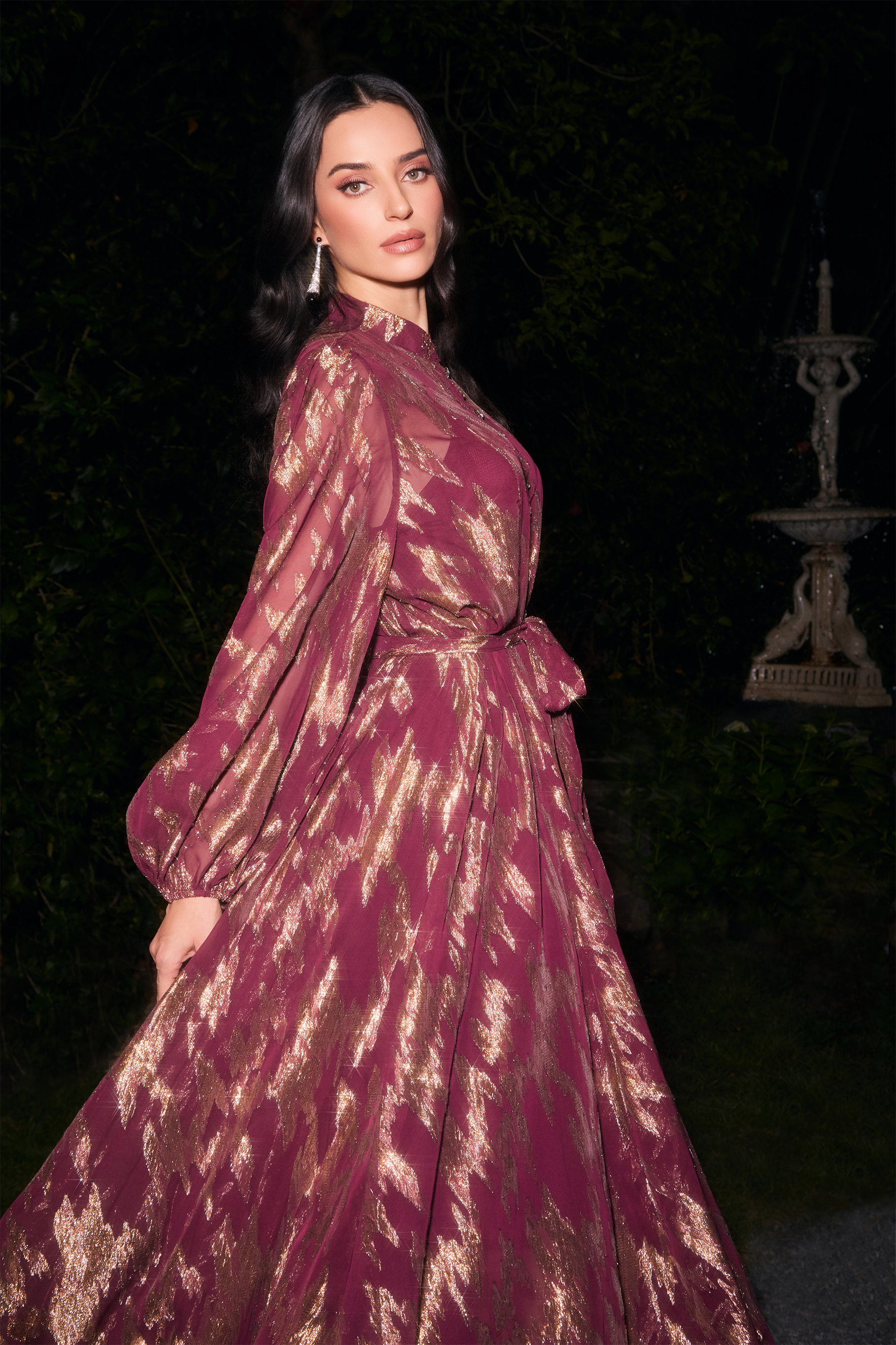 Aitana Metallic Print Puff Sleeve Maxi Dress