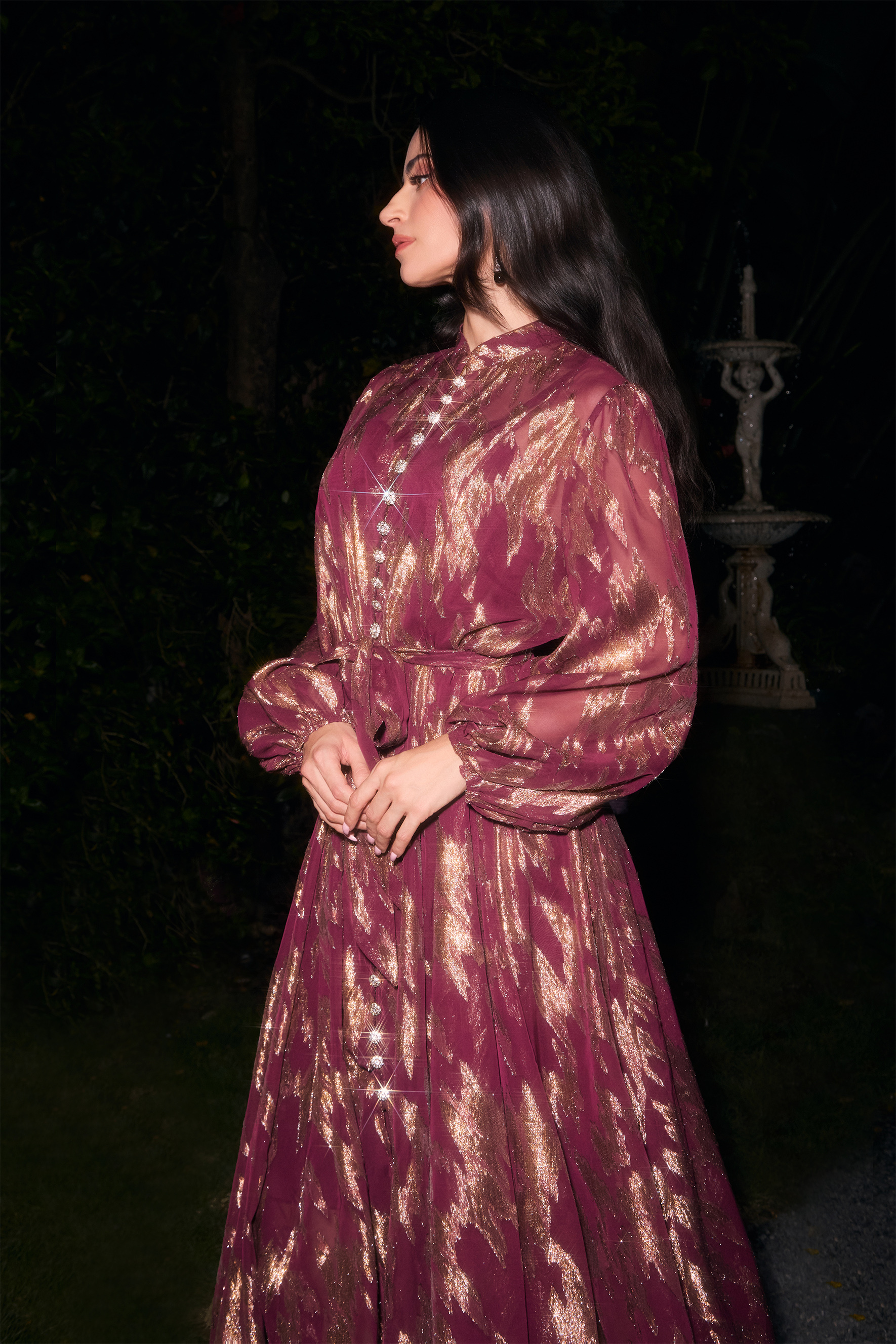 Aitana Metallic Print Puff Sleeve Maxi Dress