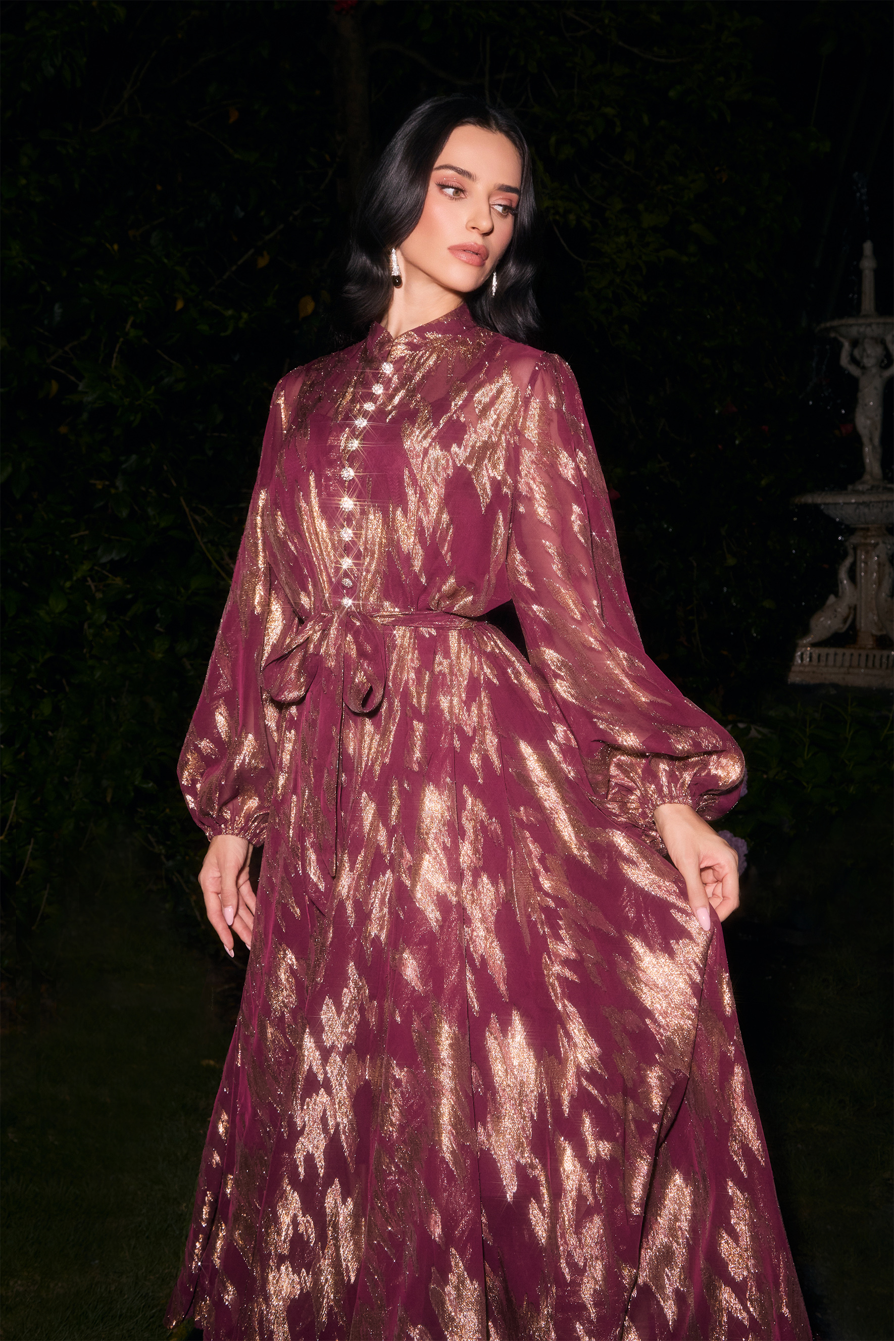 Aitana Metallic Print Puff Sleeve Maxi Dress