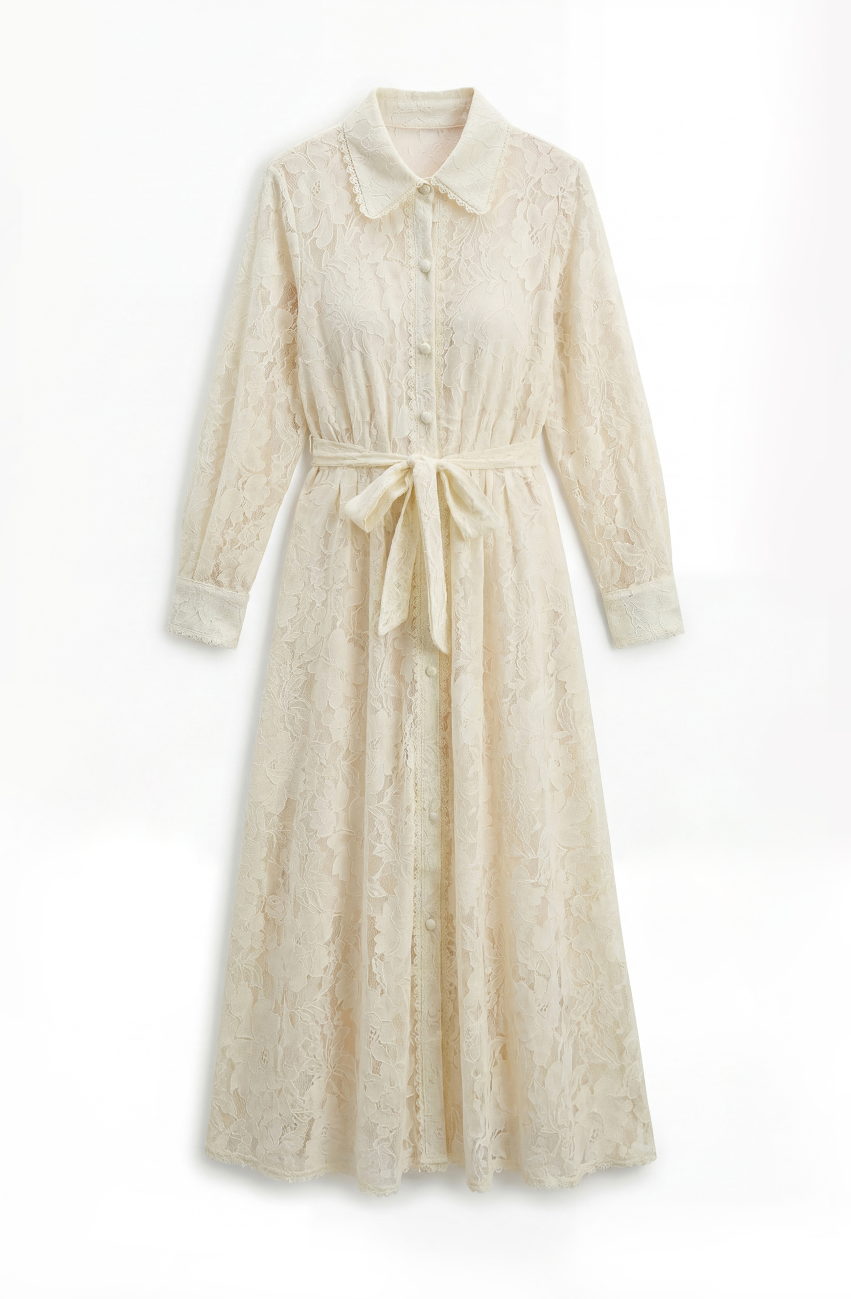 Amazing Evening Beige Lace Lapel Collar Maxi Dress