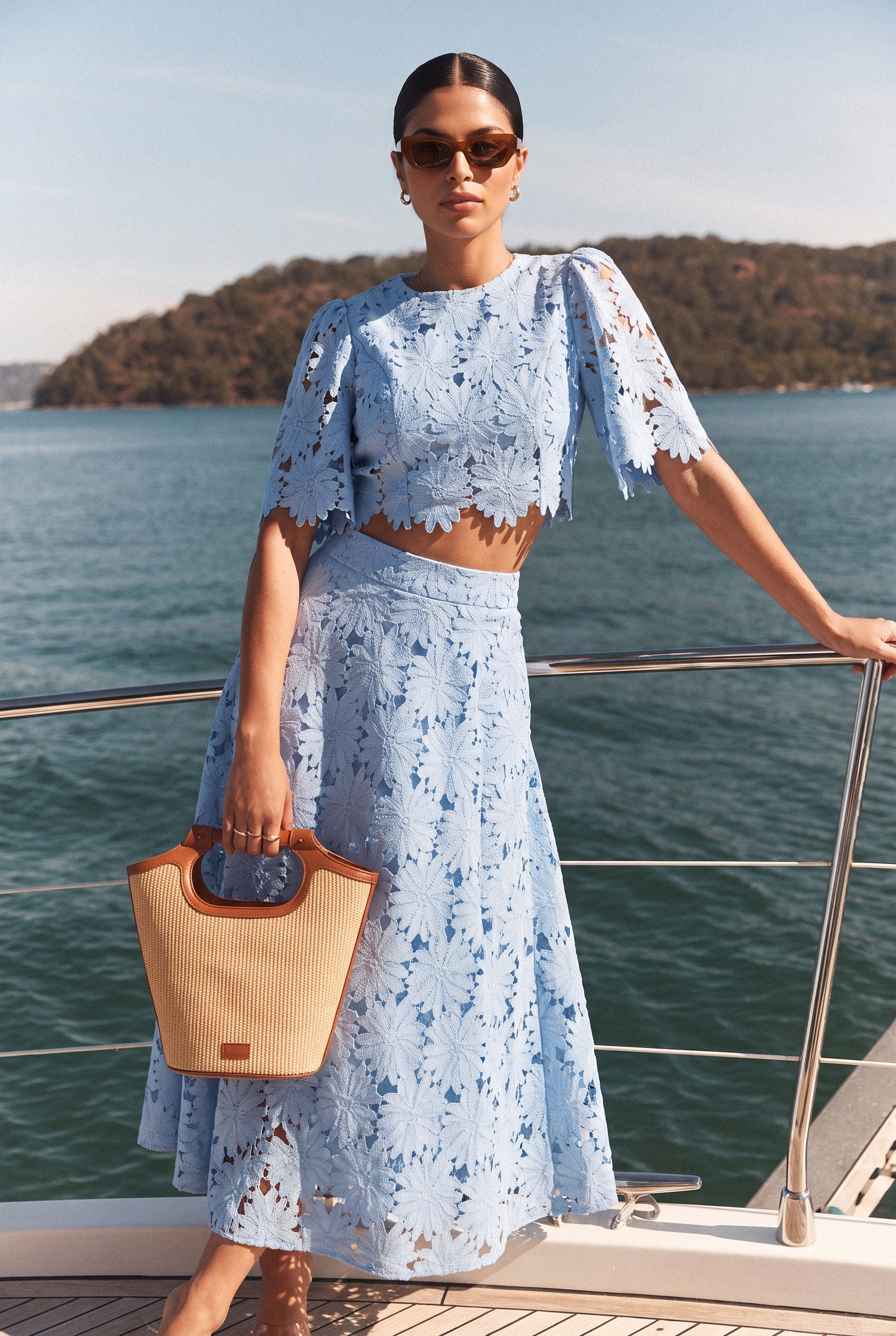 Madeline Lace Embroidered Top & Maxi Skirt Set