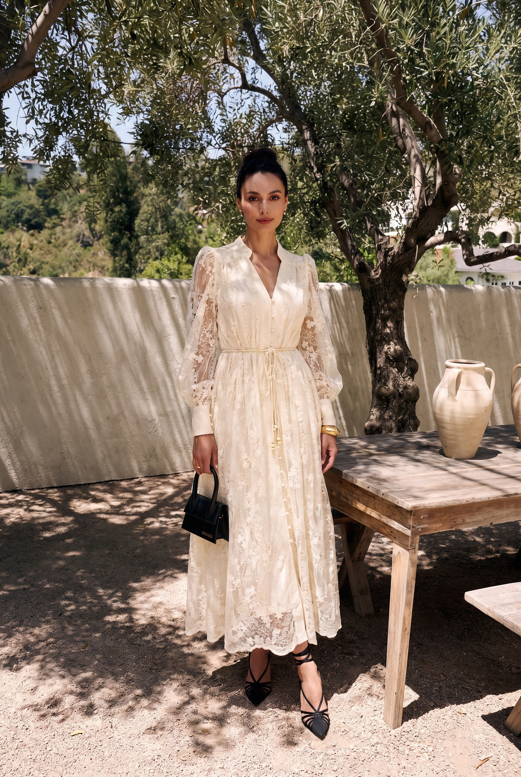 Madeline V-Neck Lace Embroidered Midi Dress