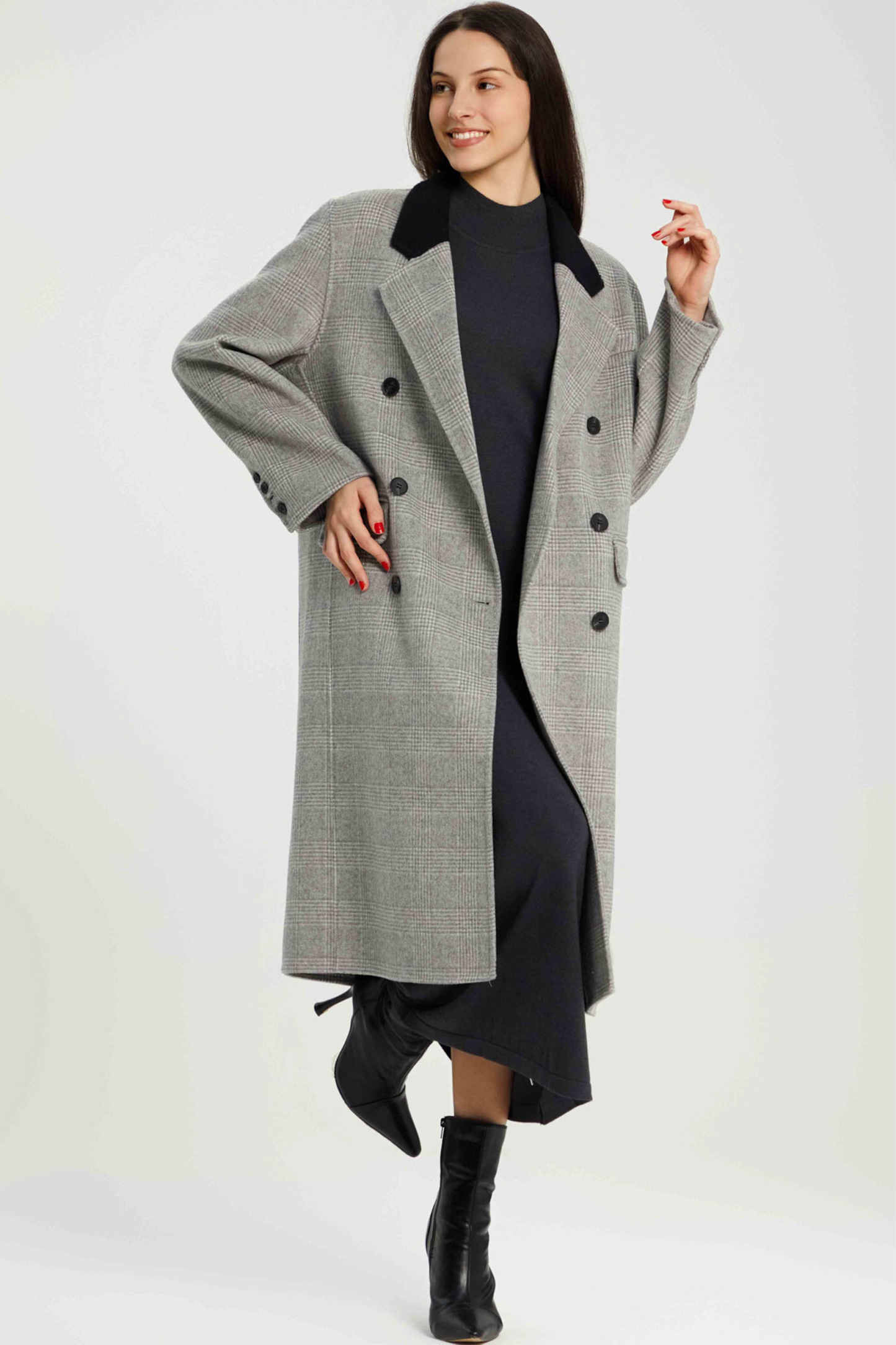 Brina Double Breasted Plaid Wool Coat