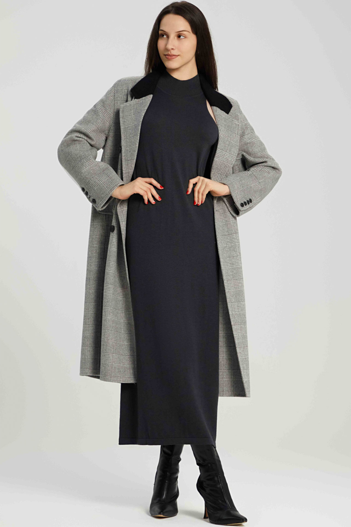 Brina Double Breasted Plaid Wool Coat