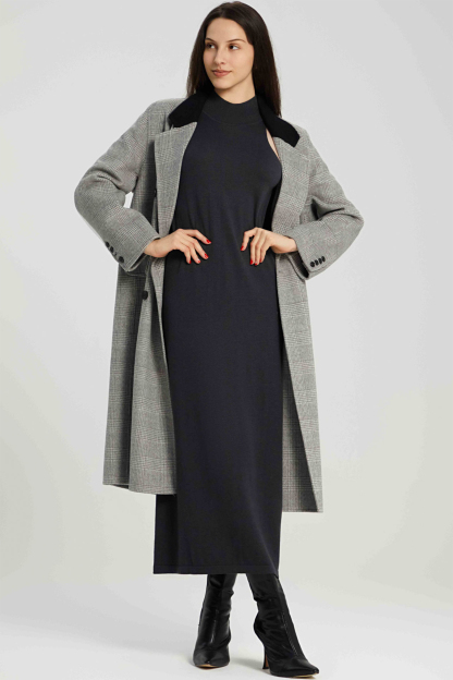 Brina Double Breasted Plaid Wool Coat