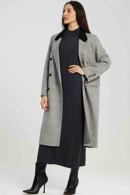Brina Double Breasted Plaid Wool Coat