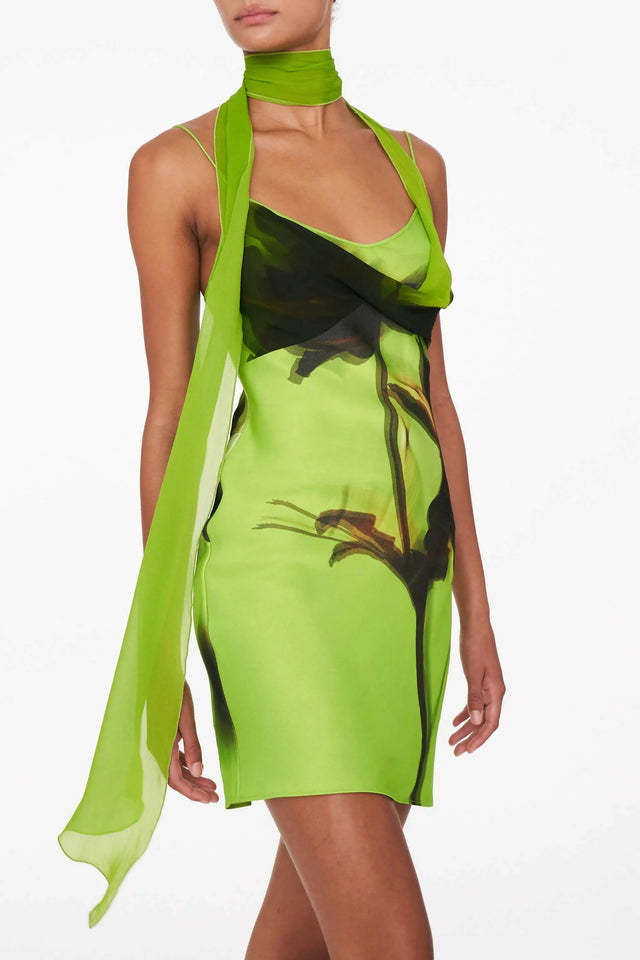 Lesley Floral Print Draped Scarf Mini Dress
