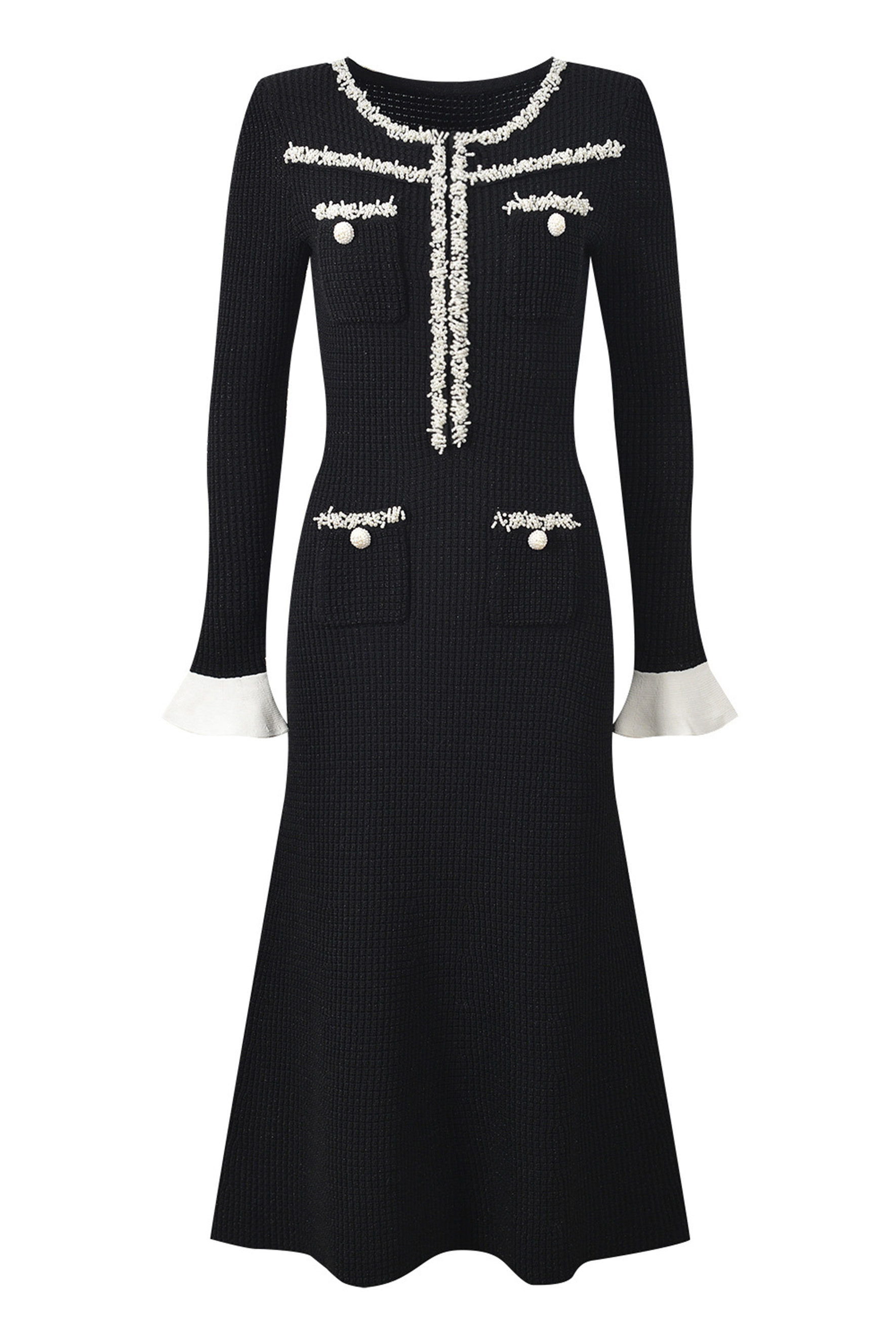 Angie Contrast Trim Pearl Knit Midi Dress