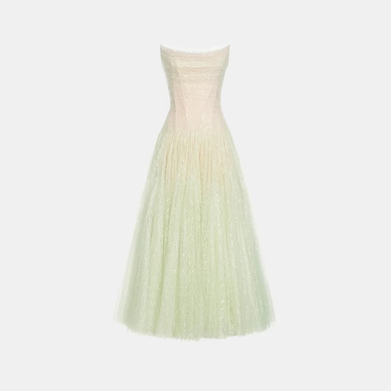 Rosanne Strapless Crinkled Tulle Maxi Dress