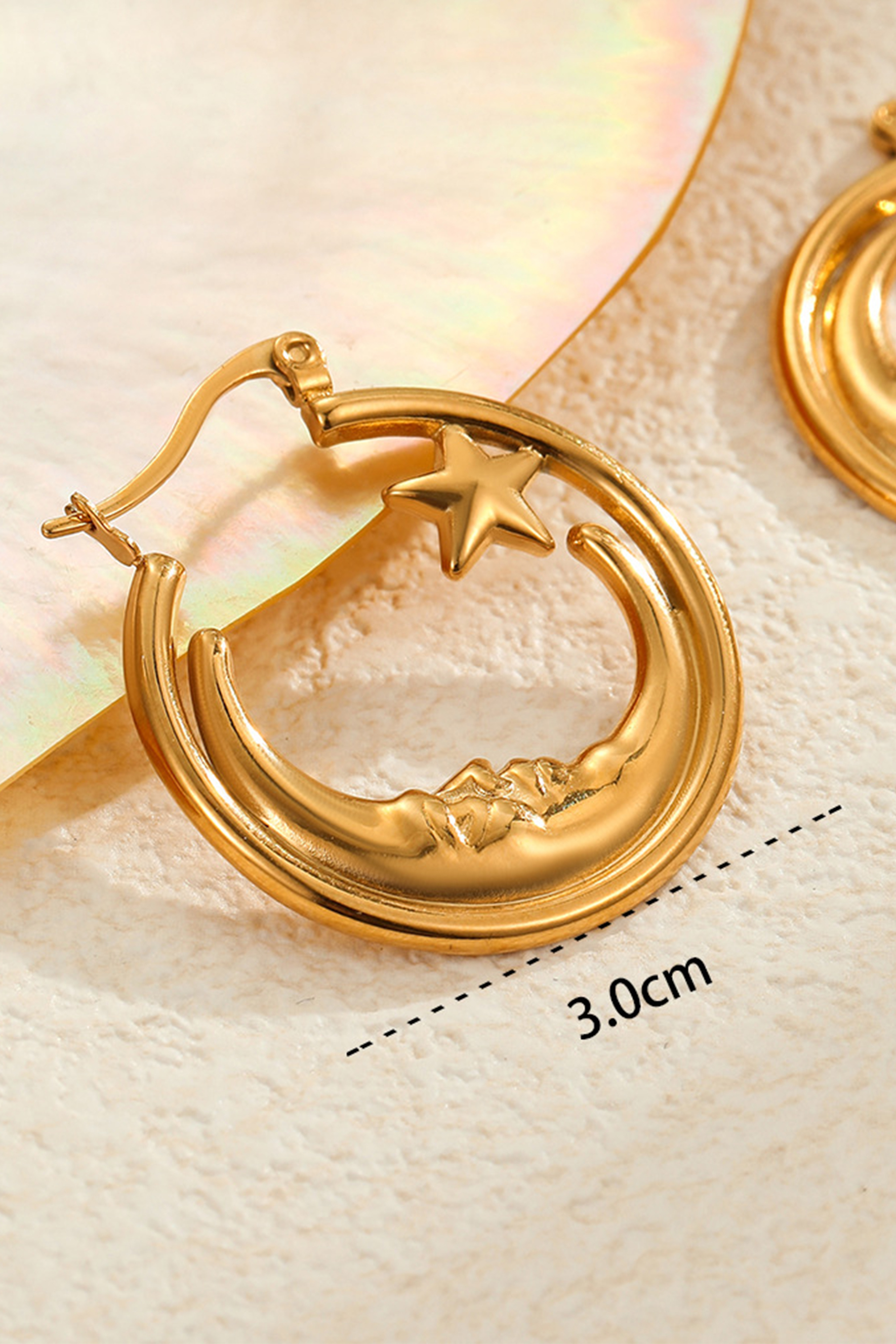Crescent Moon Star Hoop Earrings