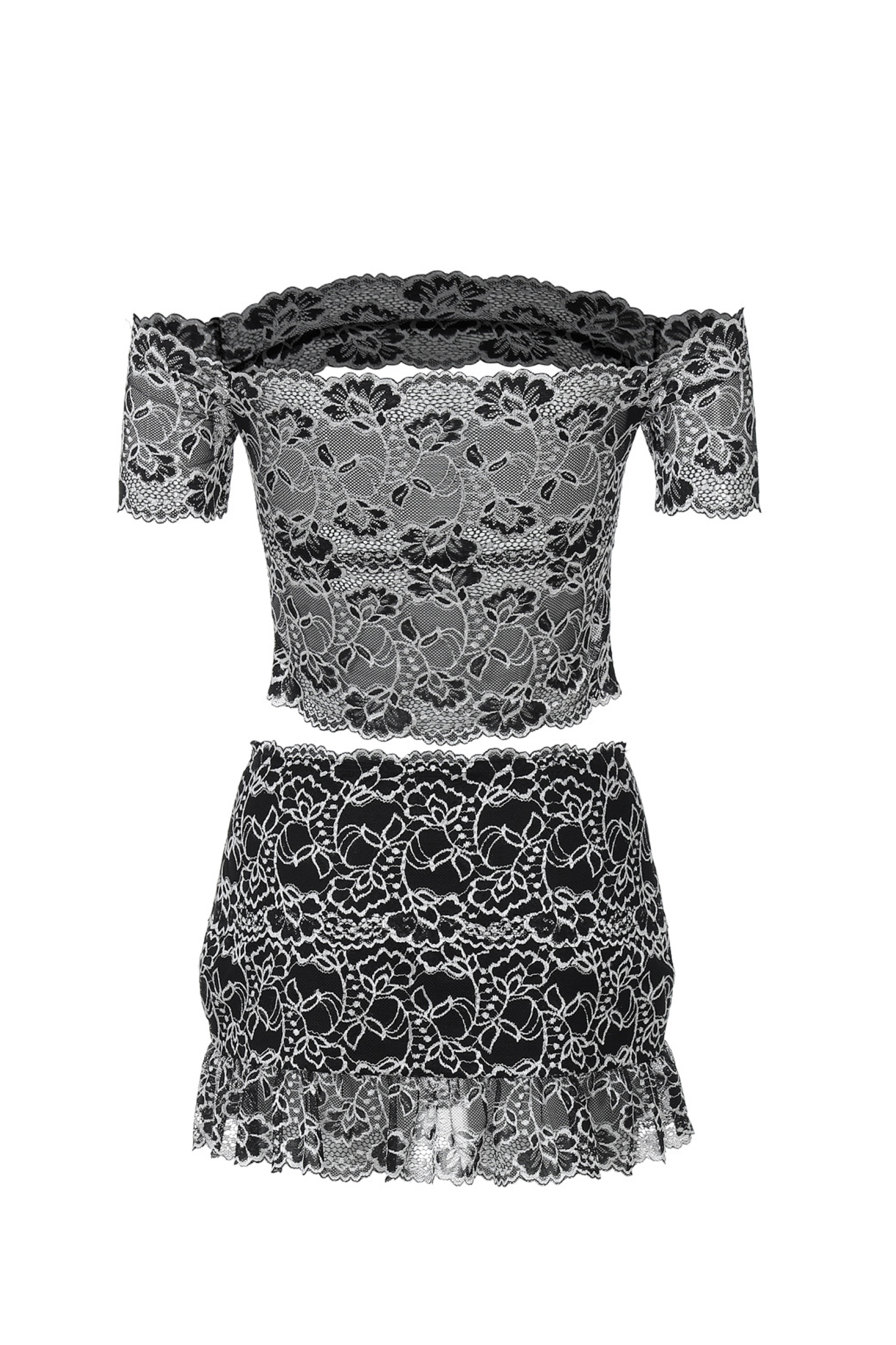 Marissa Off Shoulder Floral Lace Skirt Set