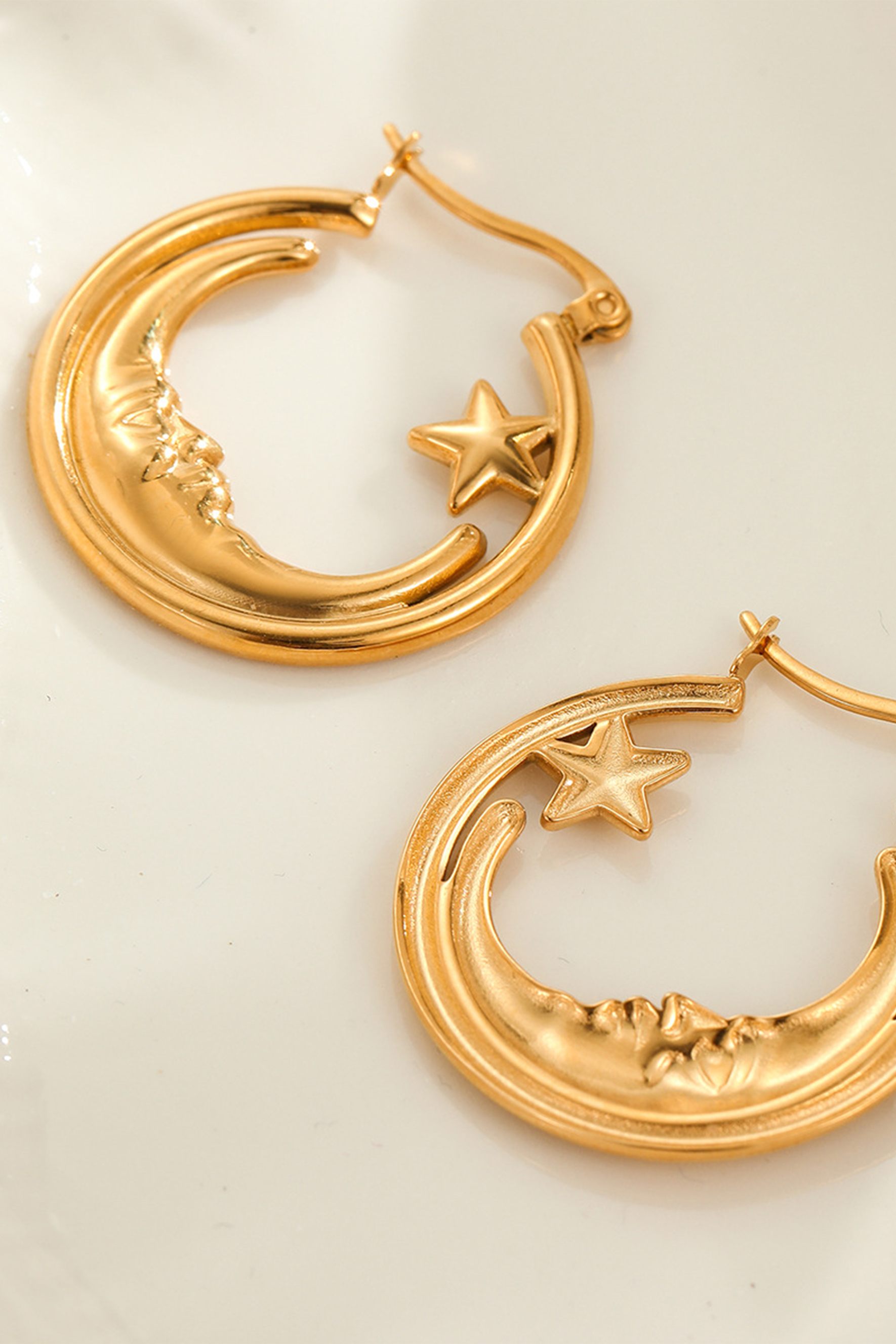 Crescent Moon Star Hoop Earrings