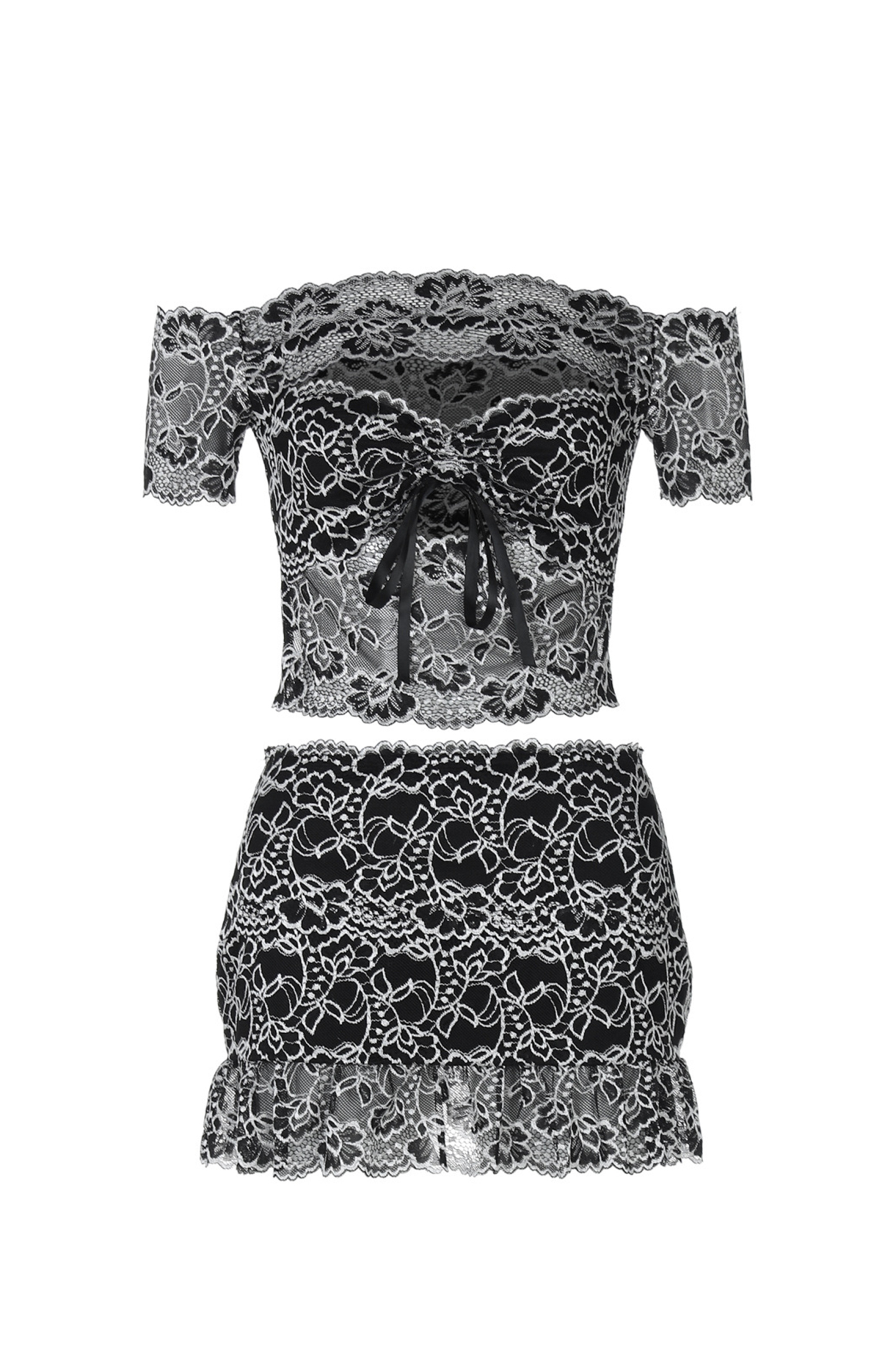 Marissa Off Shoulder Floral Lace Skirt Set