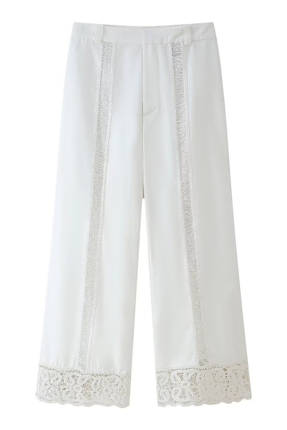 Estelle Lapel Collar Crochet Detail Shirt & Pants Set