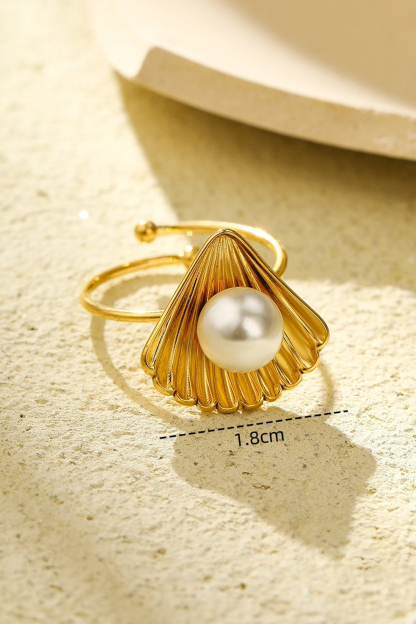 Scalloped Shell Pearl Accent Ring