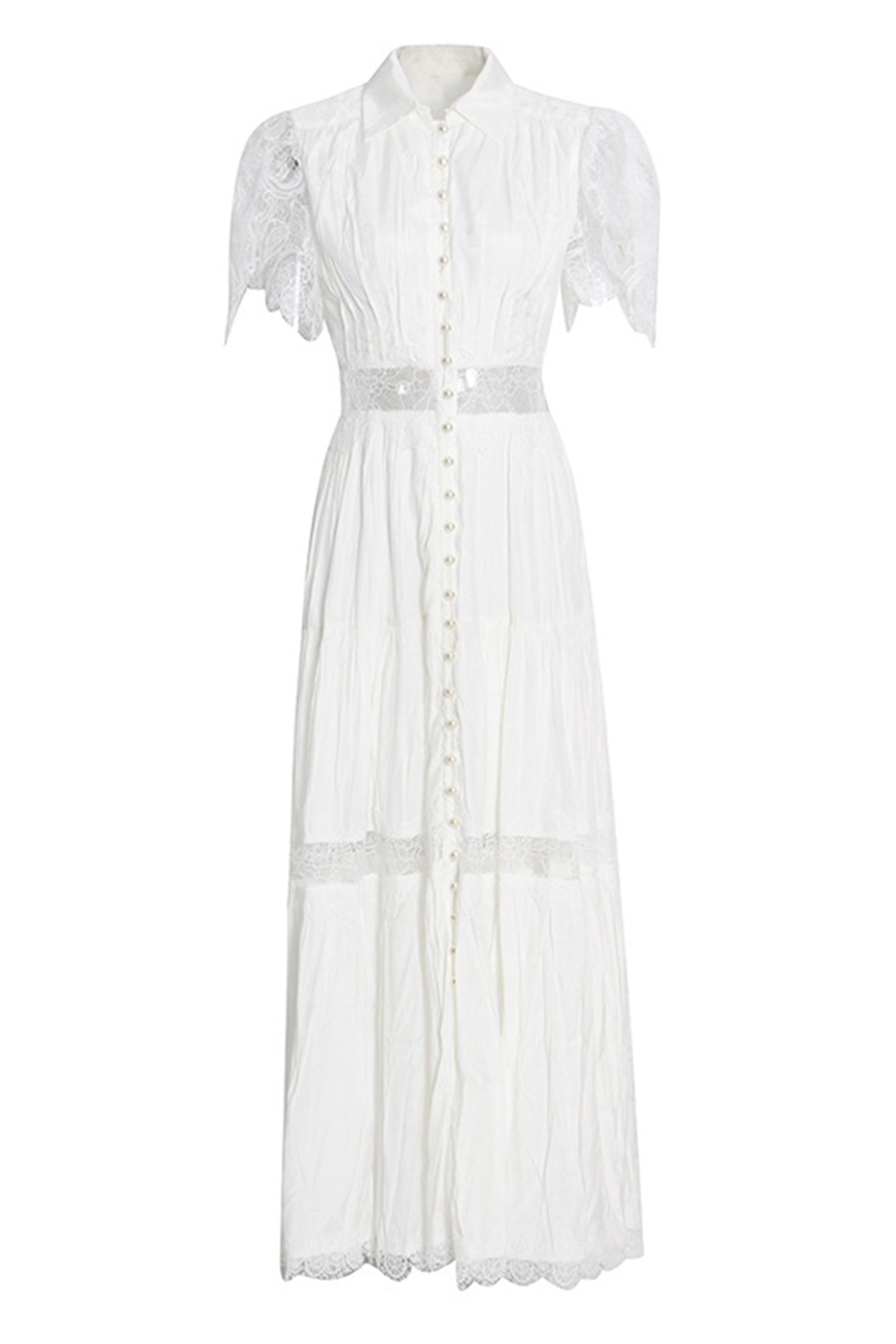 Sally Lace Panel Button Front Maxi Dress