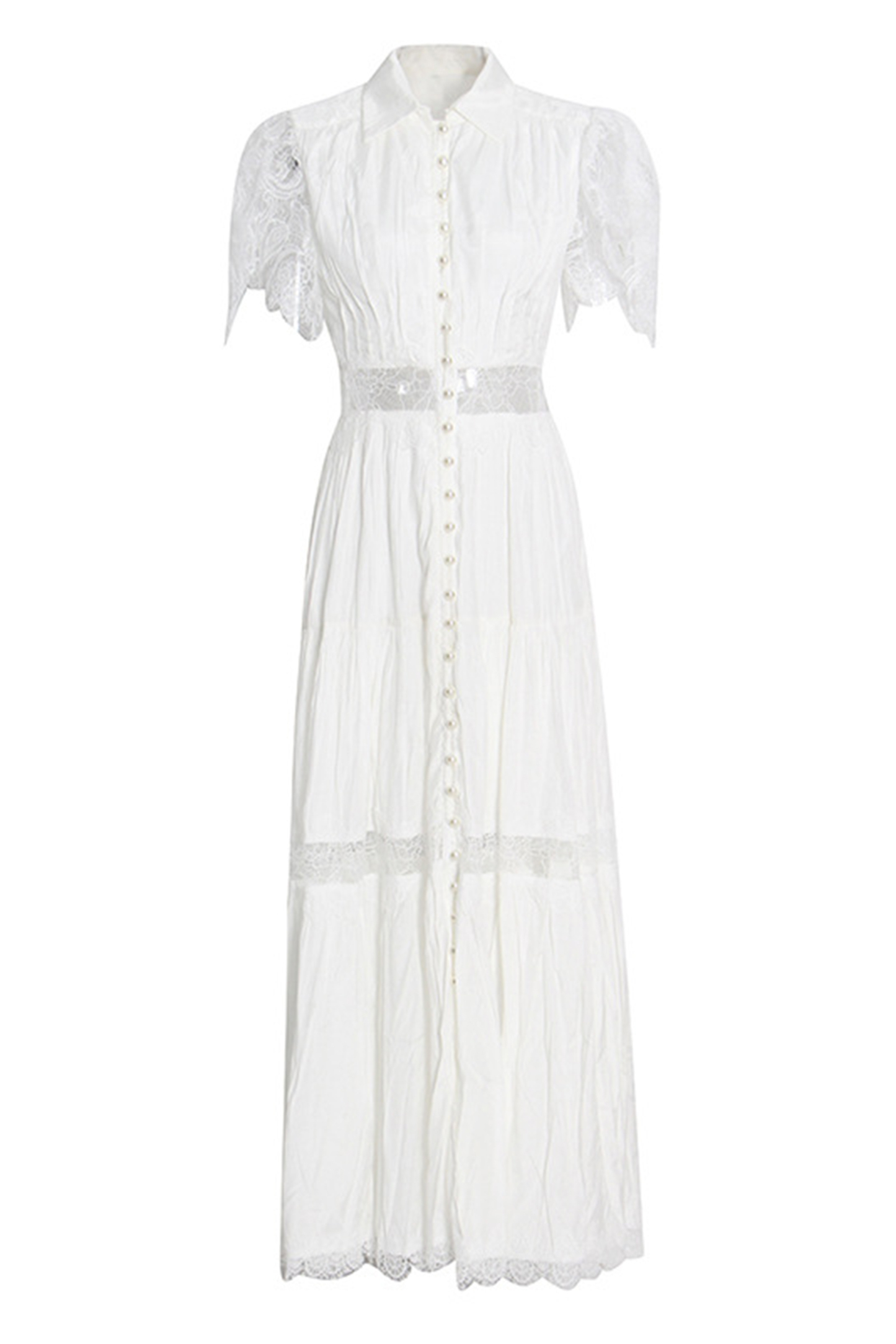 Sally Lace Panel Button Front Maxi Dress