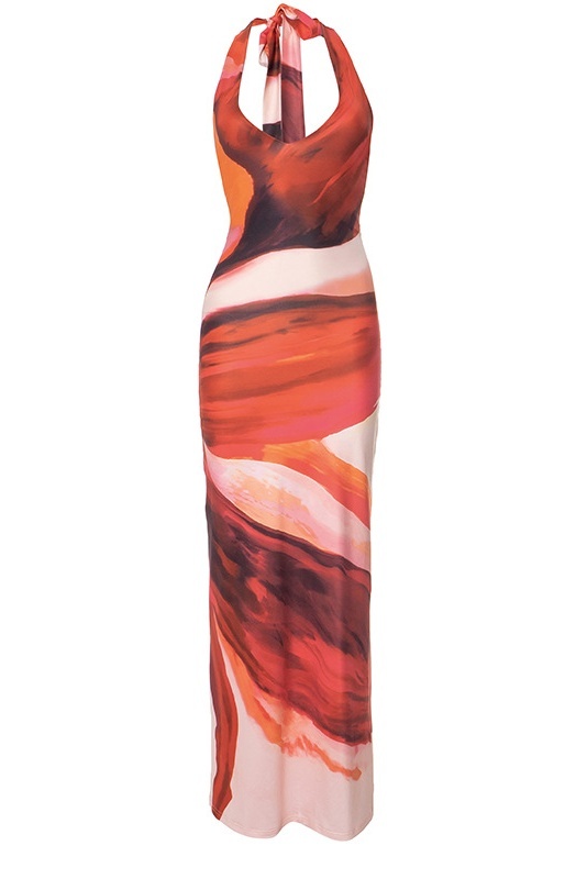 Diana Abstract Print Halter Maxi Dress
