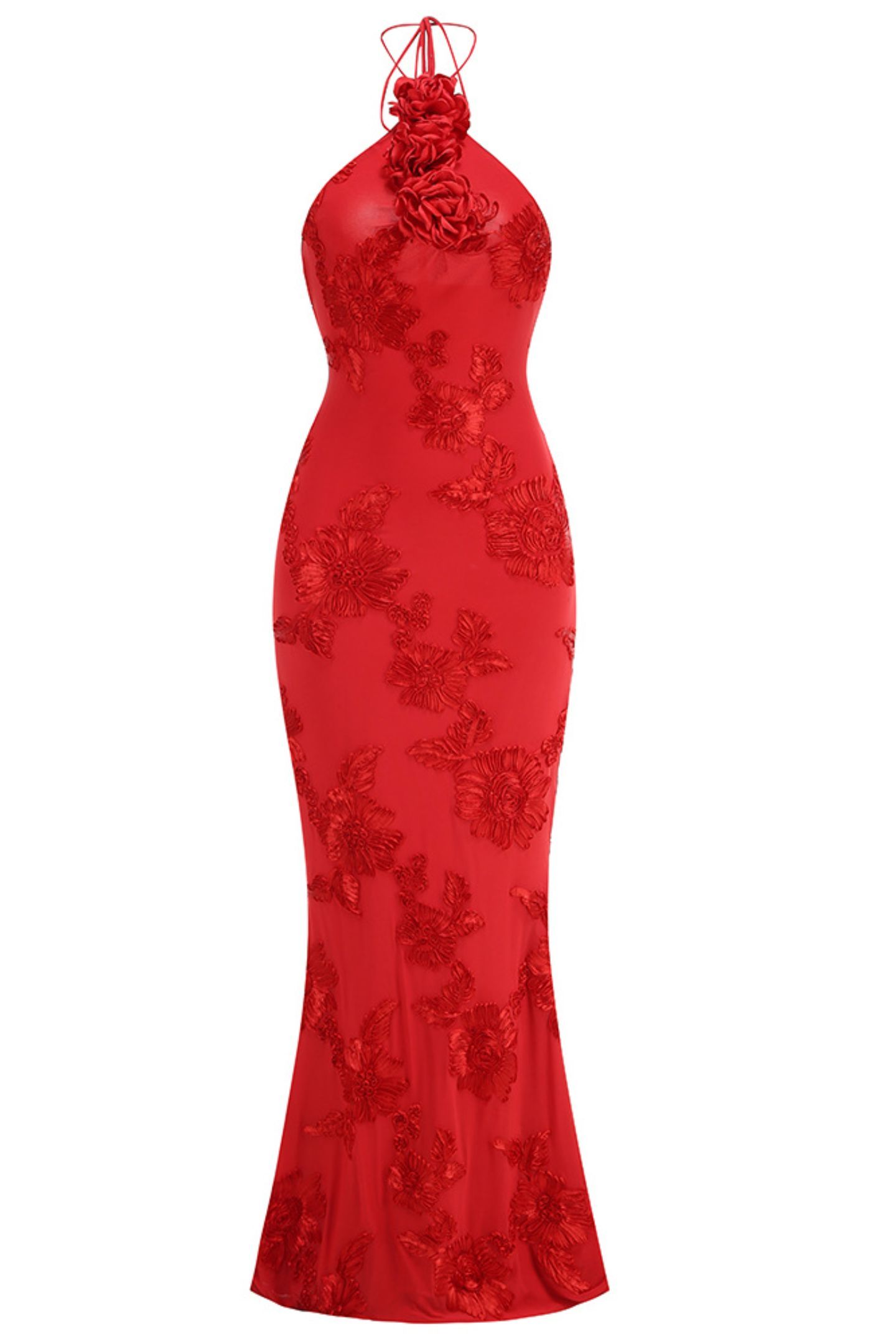 Trista 3D Floral Halter Neck Maxi Dress