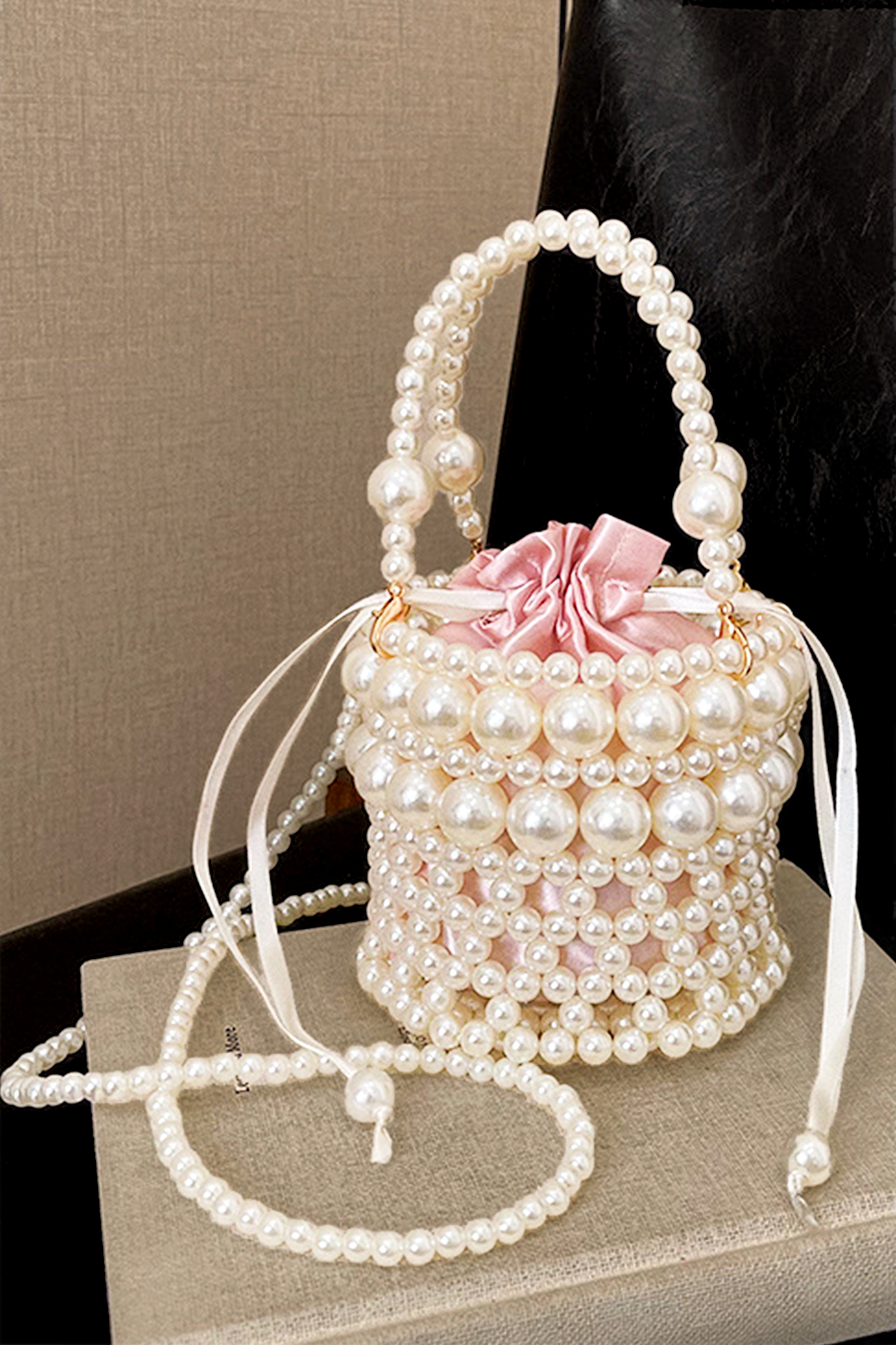 Faux Pearl Drawstring Bucket Bag