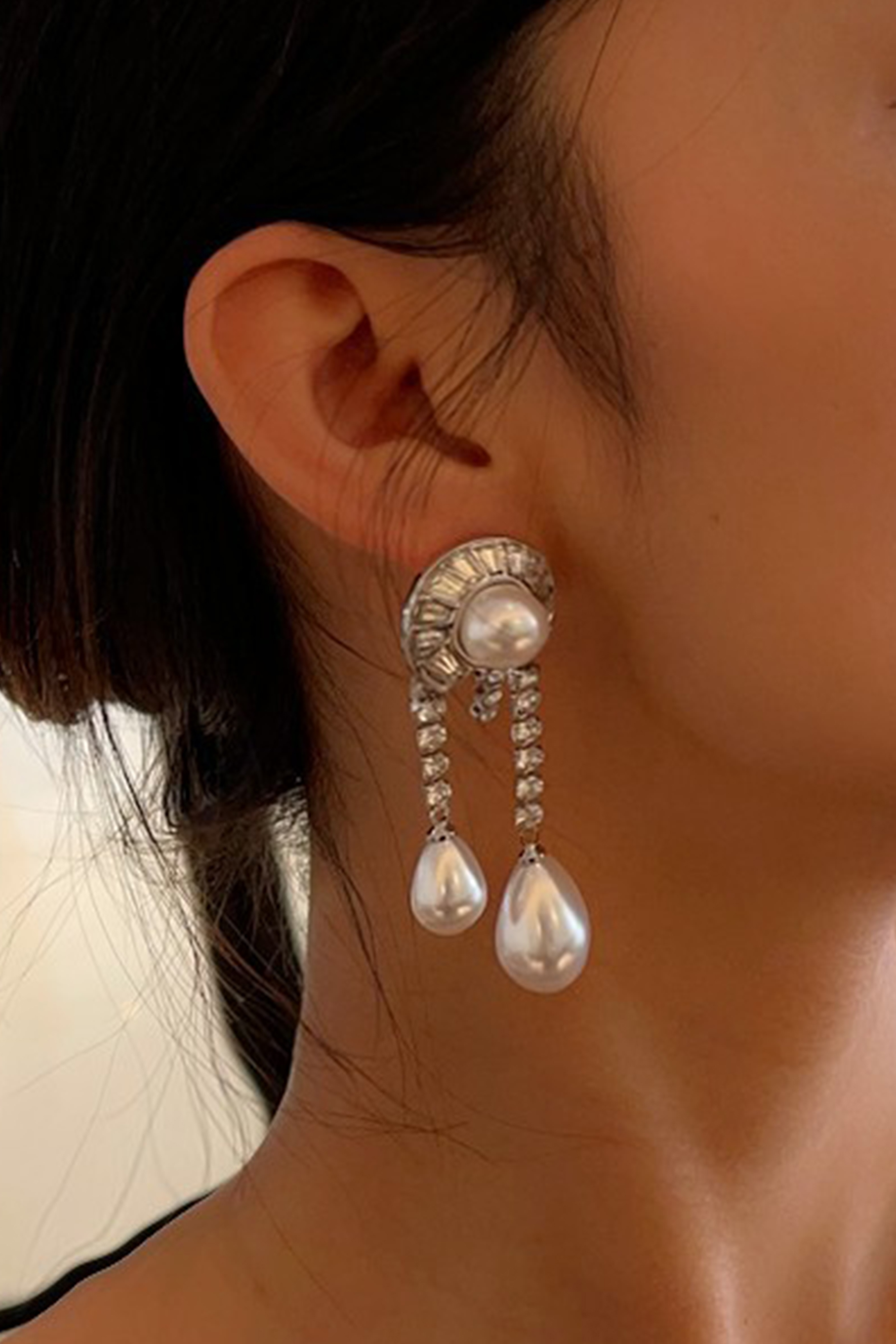 2SET★【TATIANA】Shiny Pearl drop & Dot Pearl Earcuff CZ Drop Earrings with Pearls for the Bride - Cassandra Lynne