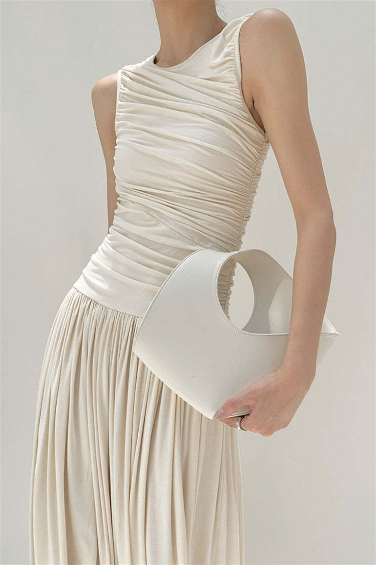 Quintina Round Neck Pleated Maxi Cotton Dress-Sunfere
