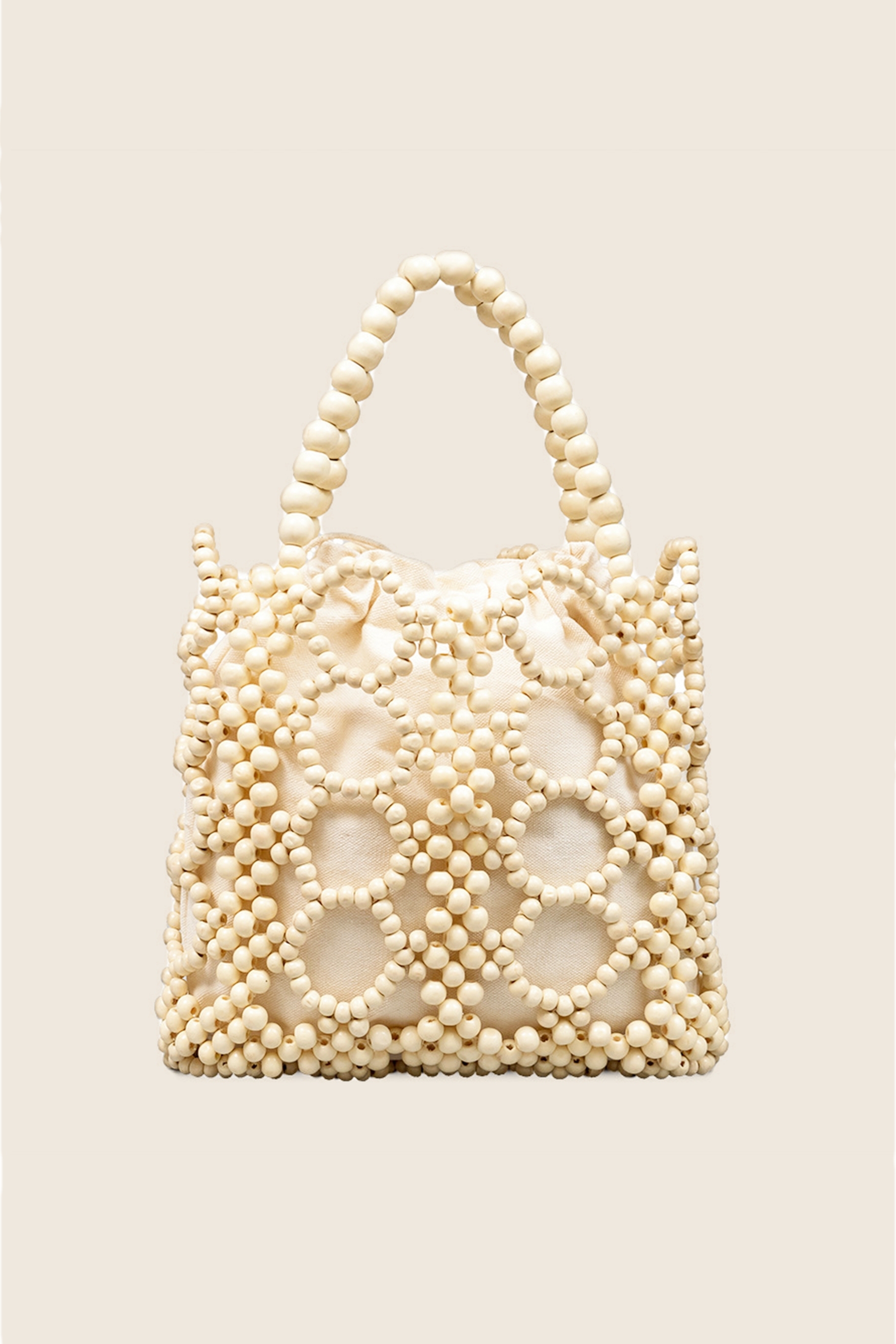 Wooden Bead Drawstring Tote Bag