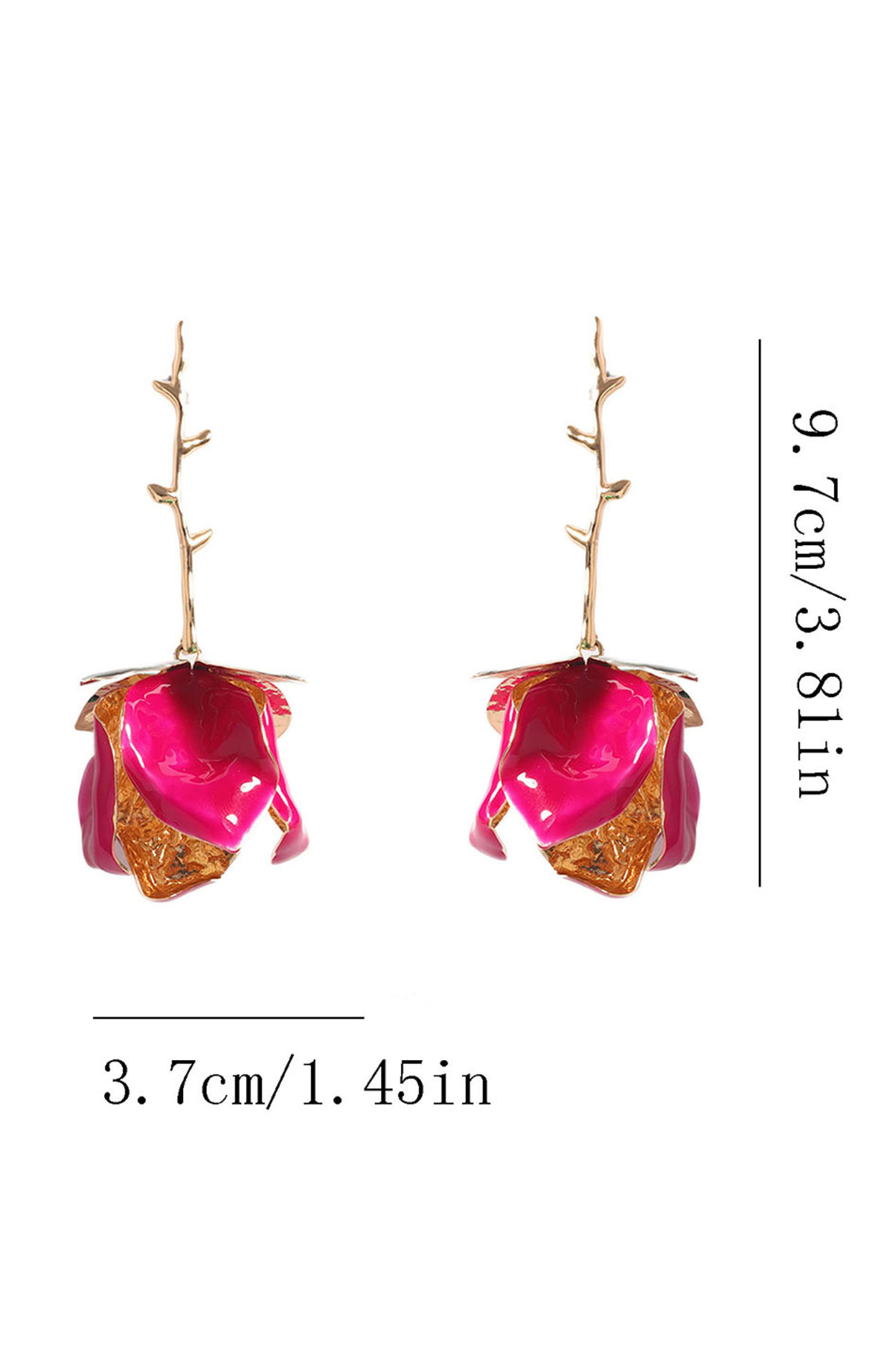 Enamelled Rose Drop Earrings